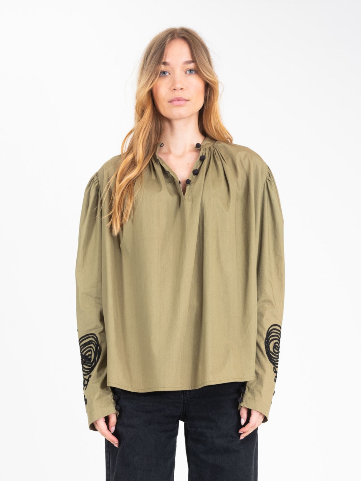 EGO embroidered khaki blouse