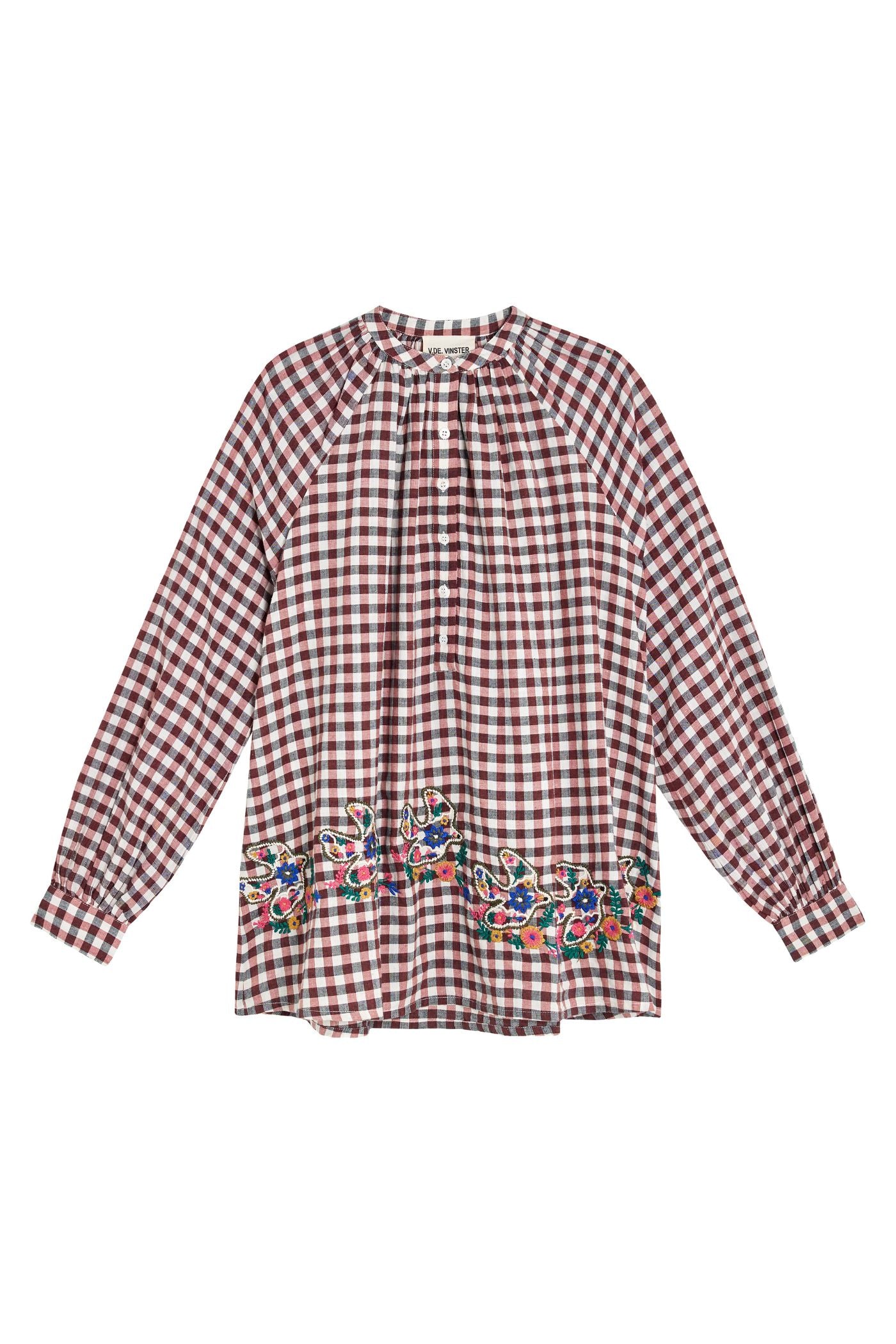 Bernadette burgundy checked embroidered shirt