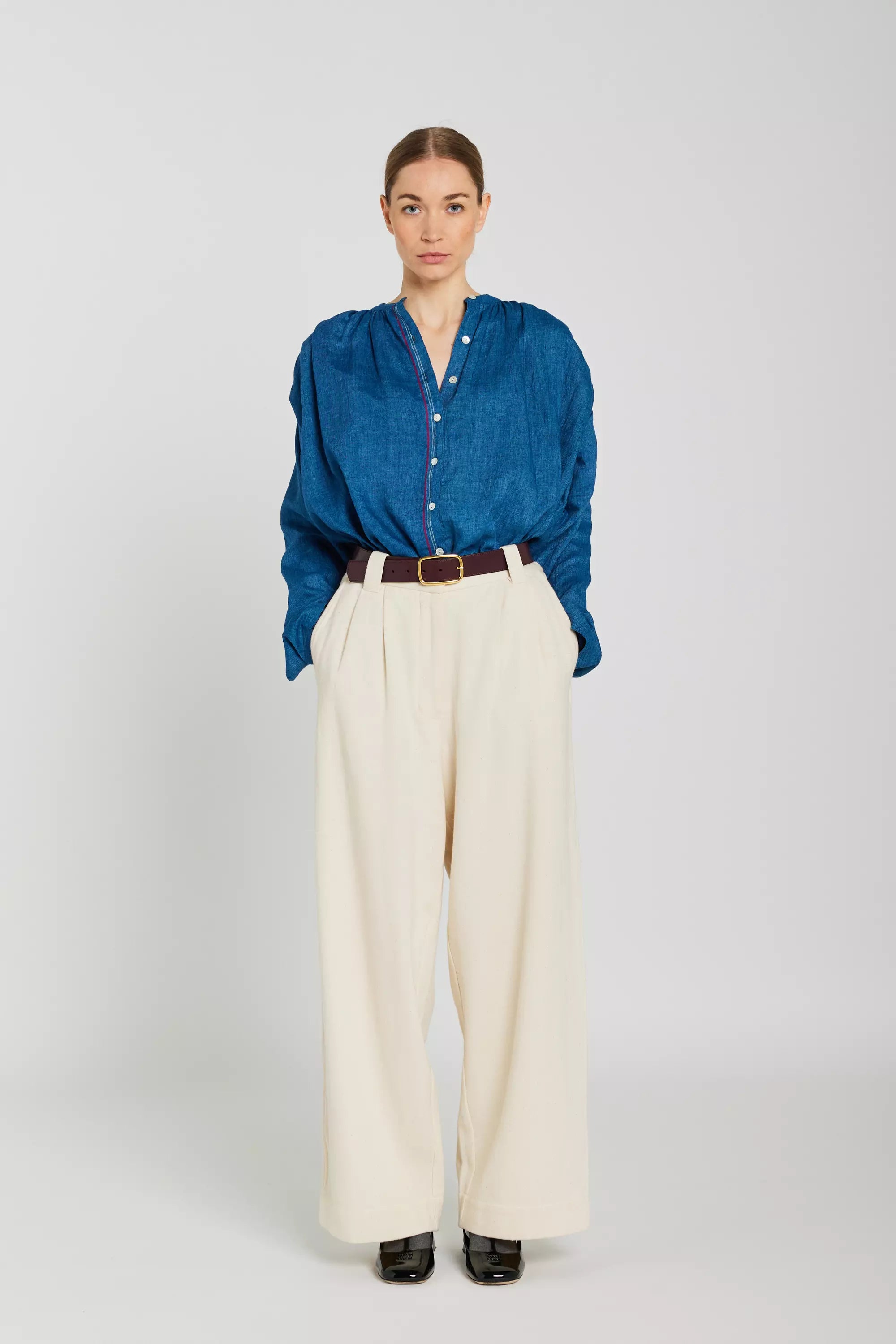Chemise col mao bleue ABRIL