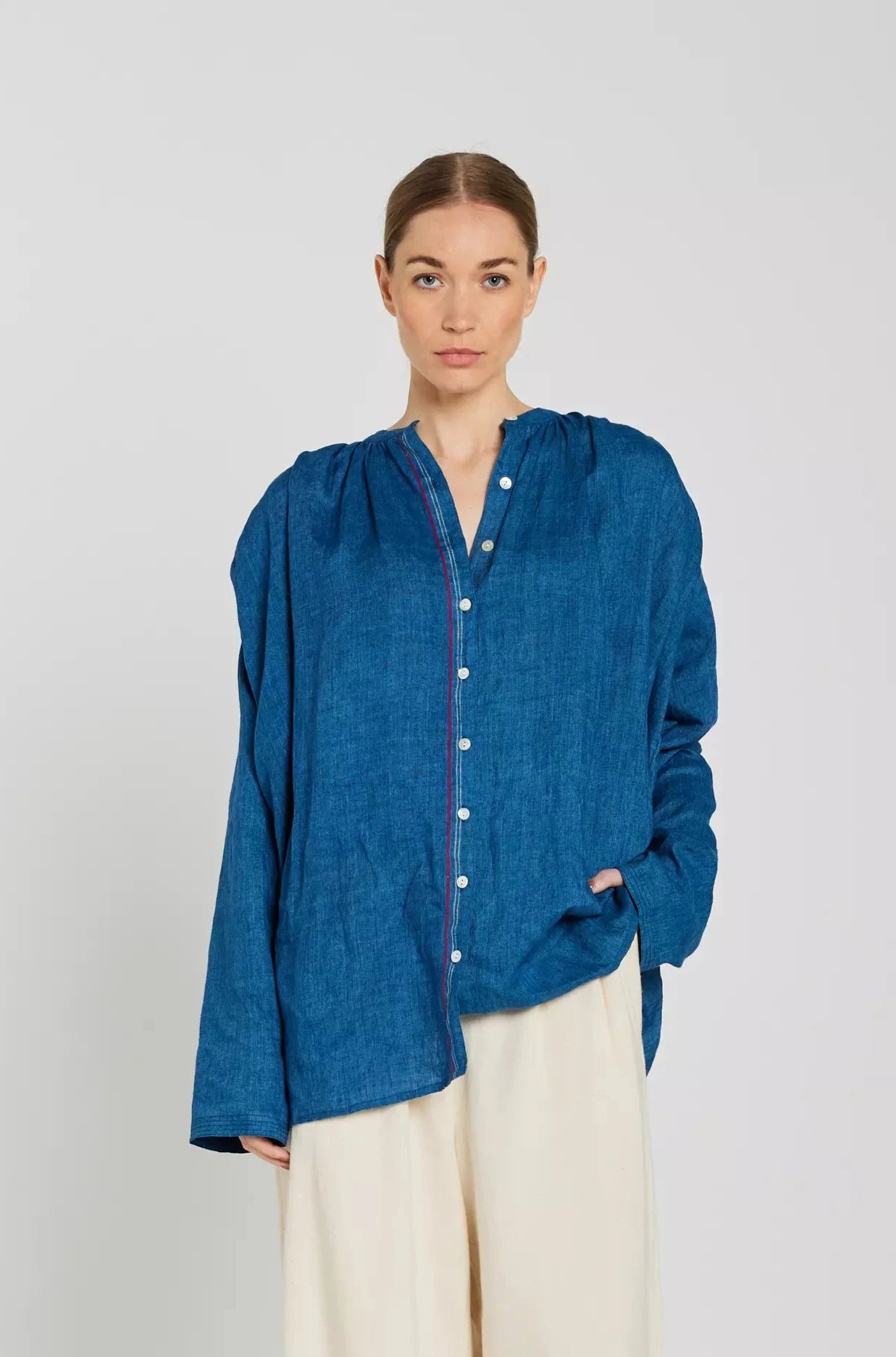 Chemise col mao bleue ABRIL