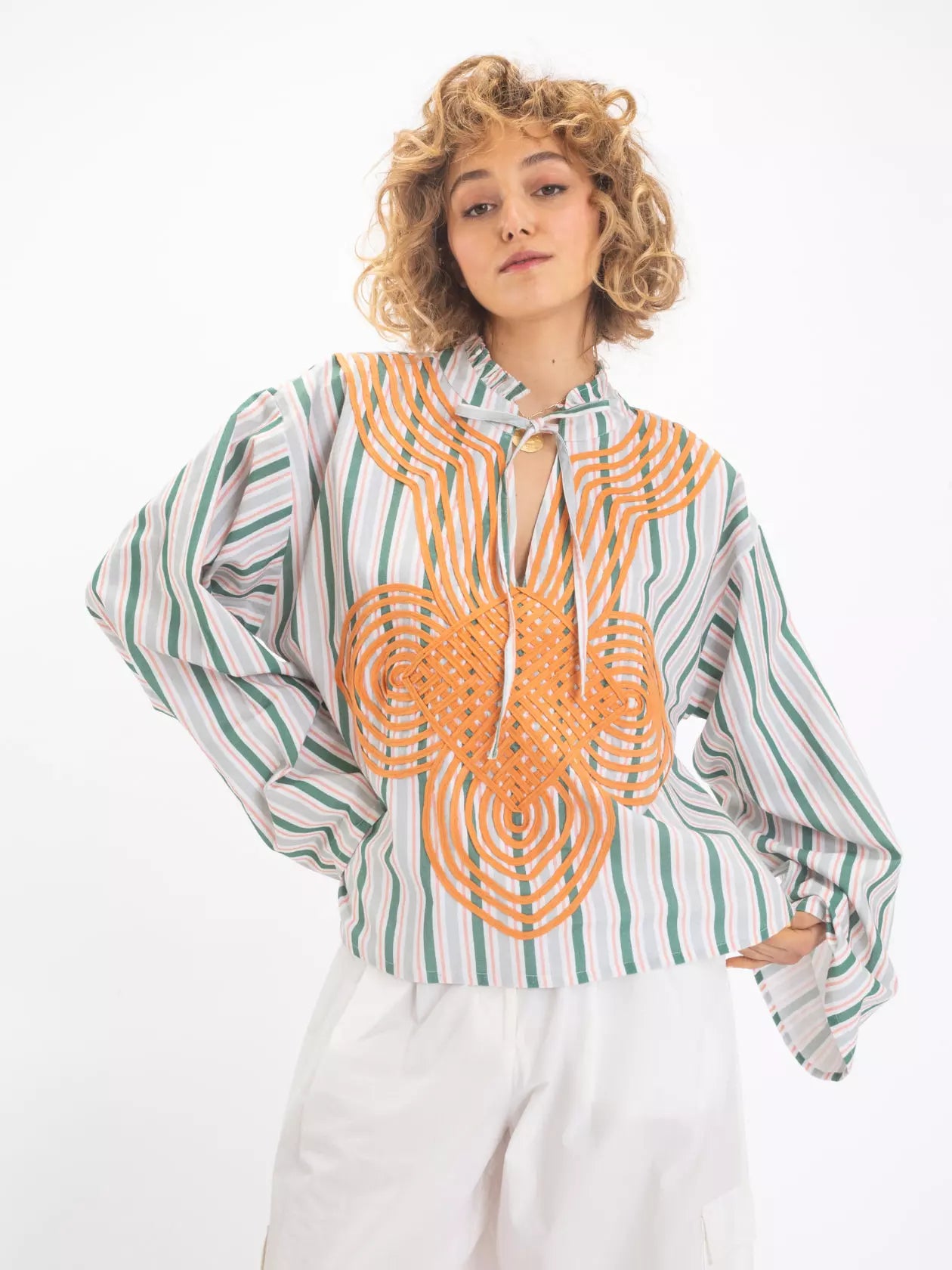 Blouse à rayures brodée GANGA