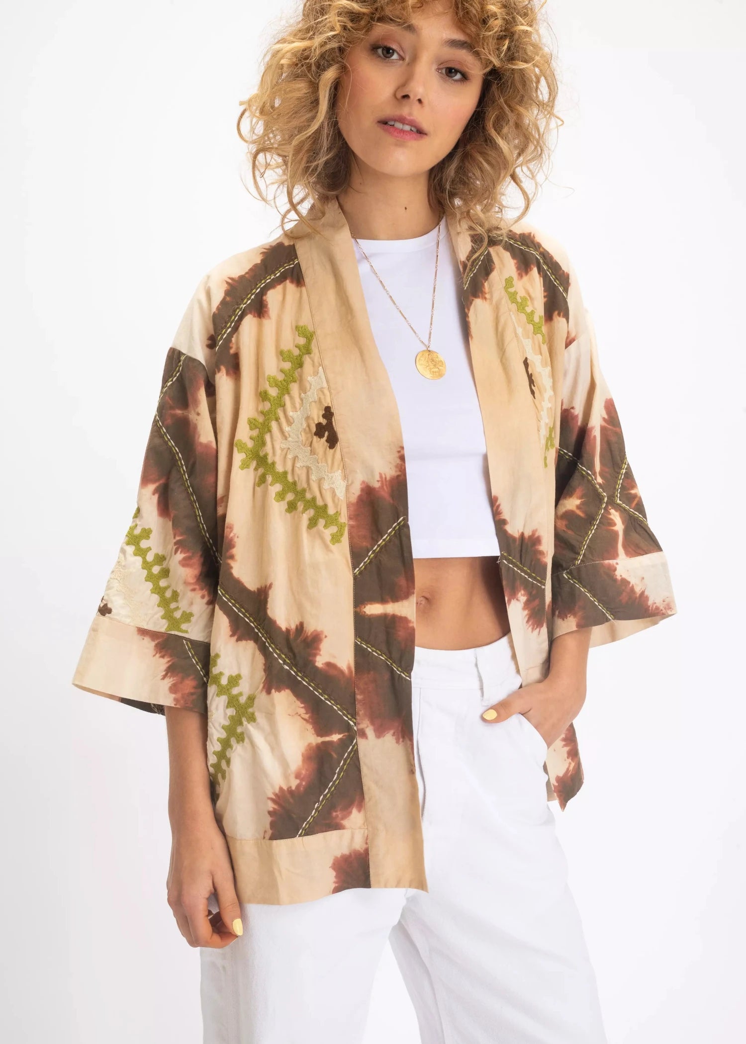 v de vinster kimono moutarde tie and dye