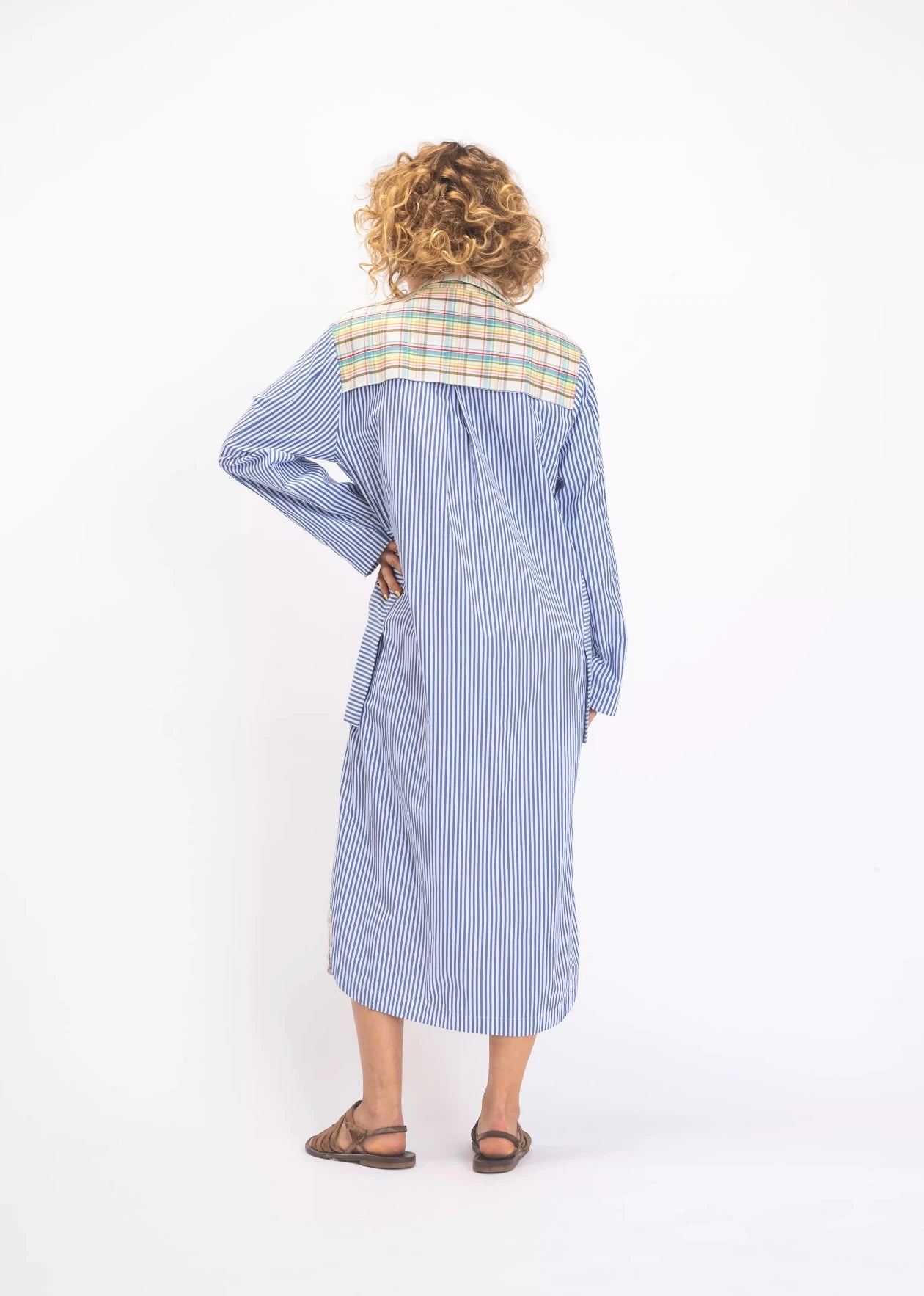 robe bleu carreaux v de vinster rayée