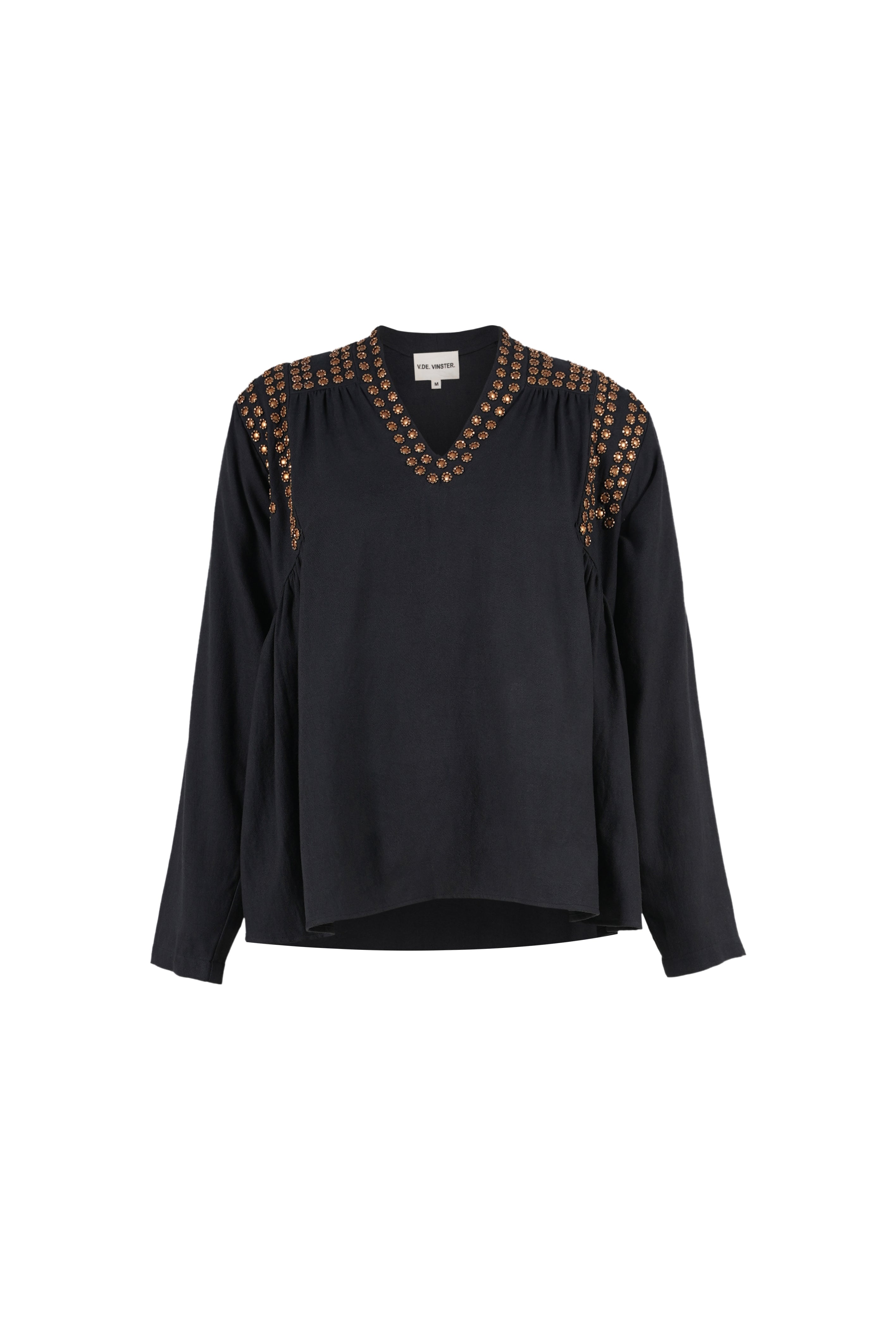 Black blouse decorated with BLING gold sequins