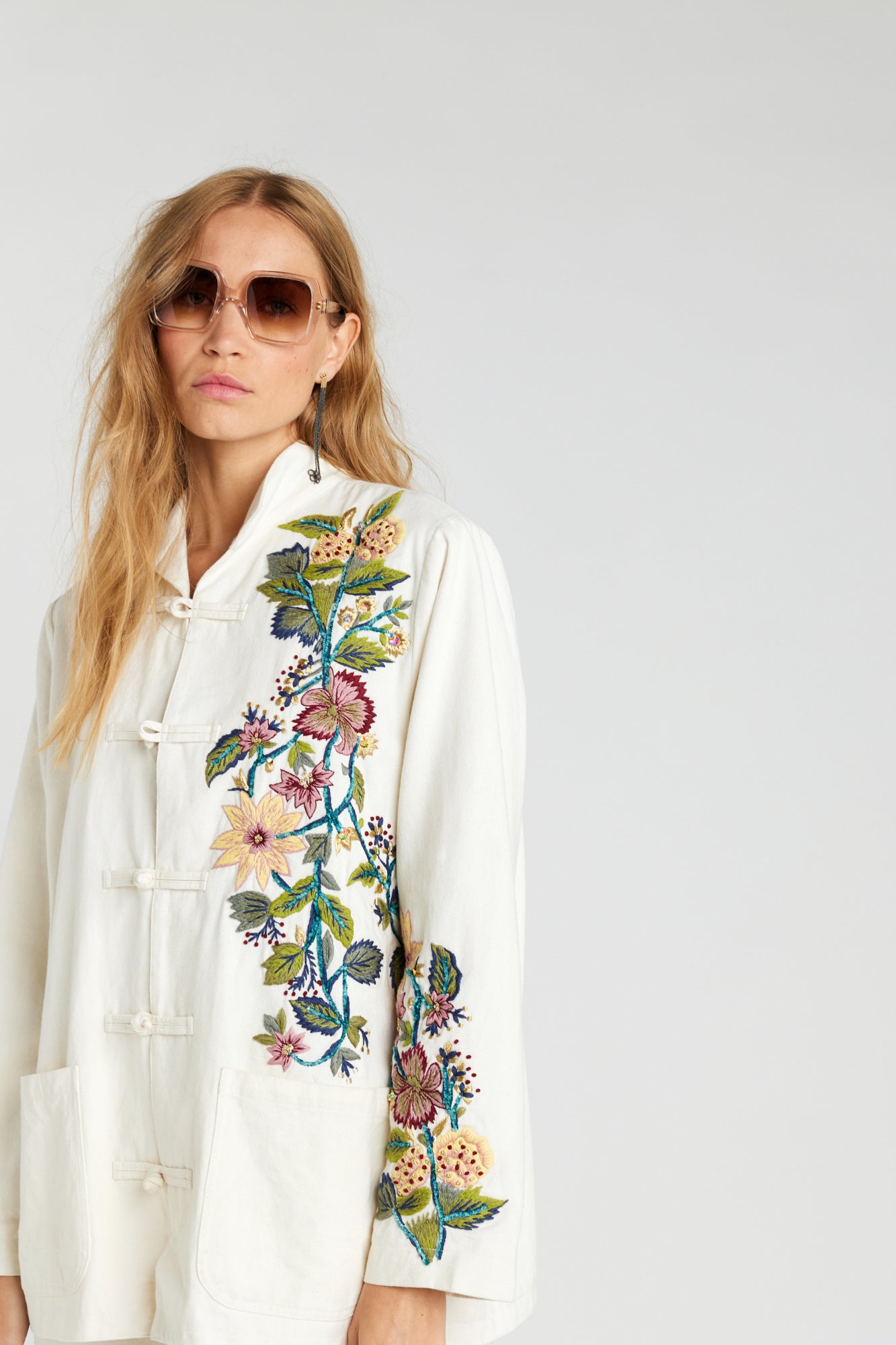 Bombay Embroidered White Cotton Canvas Jacket