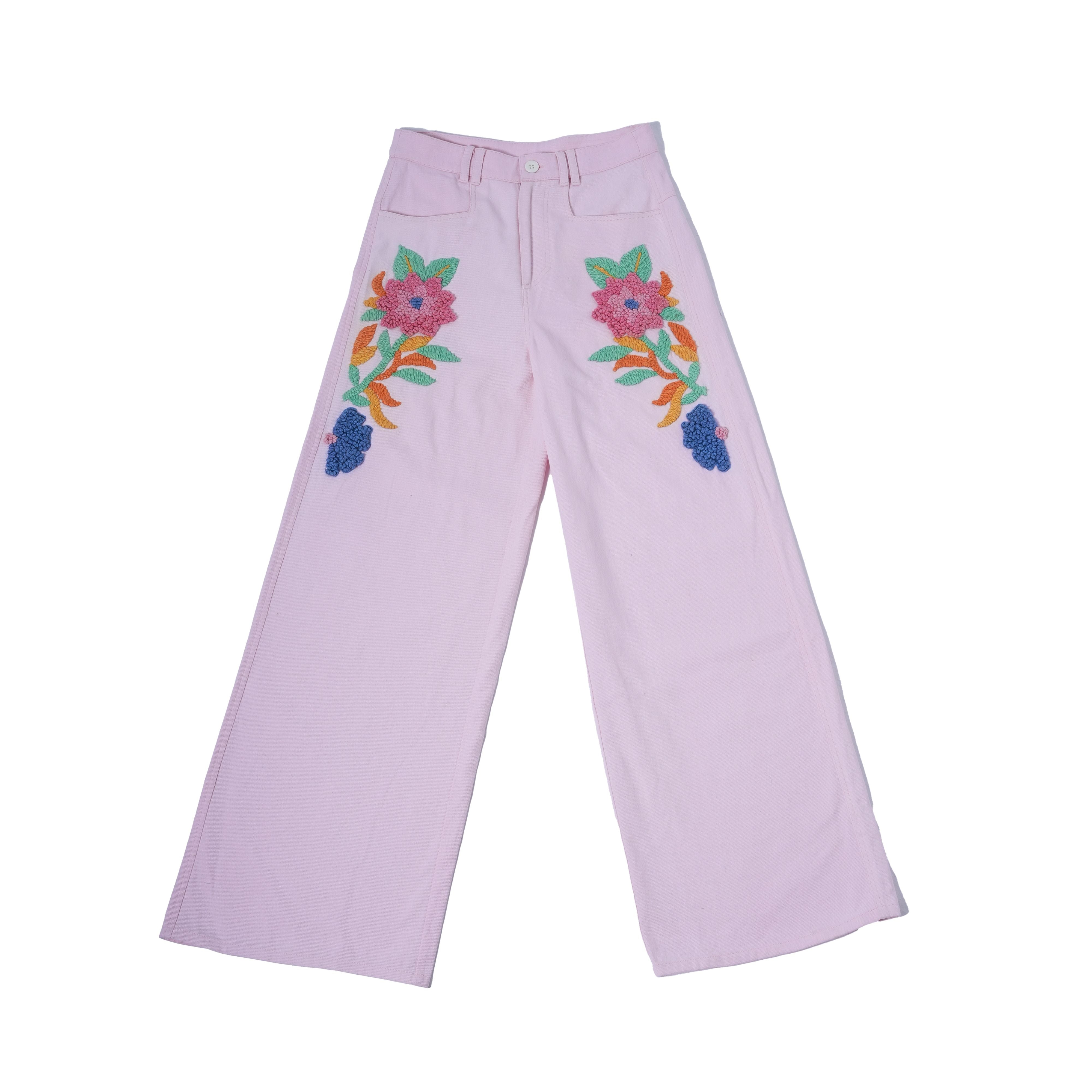 pantalon rose pale v de vinster