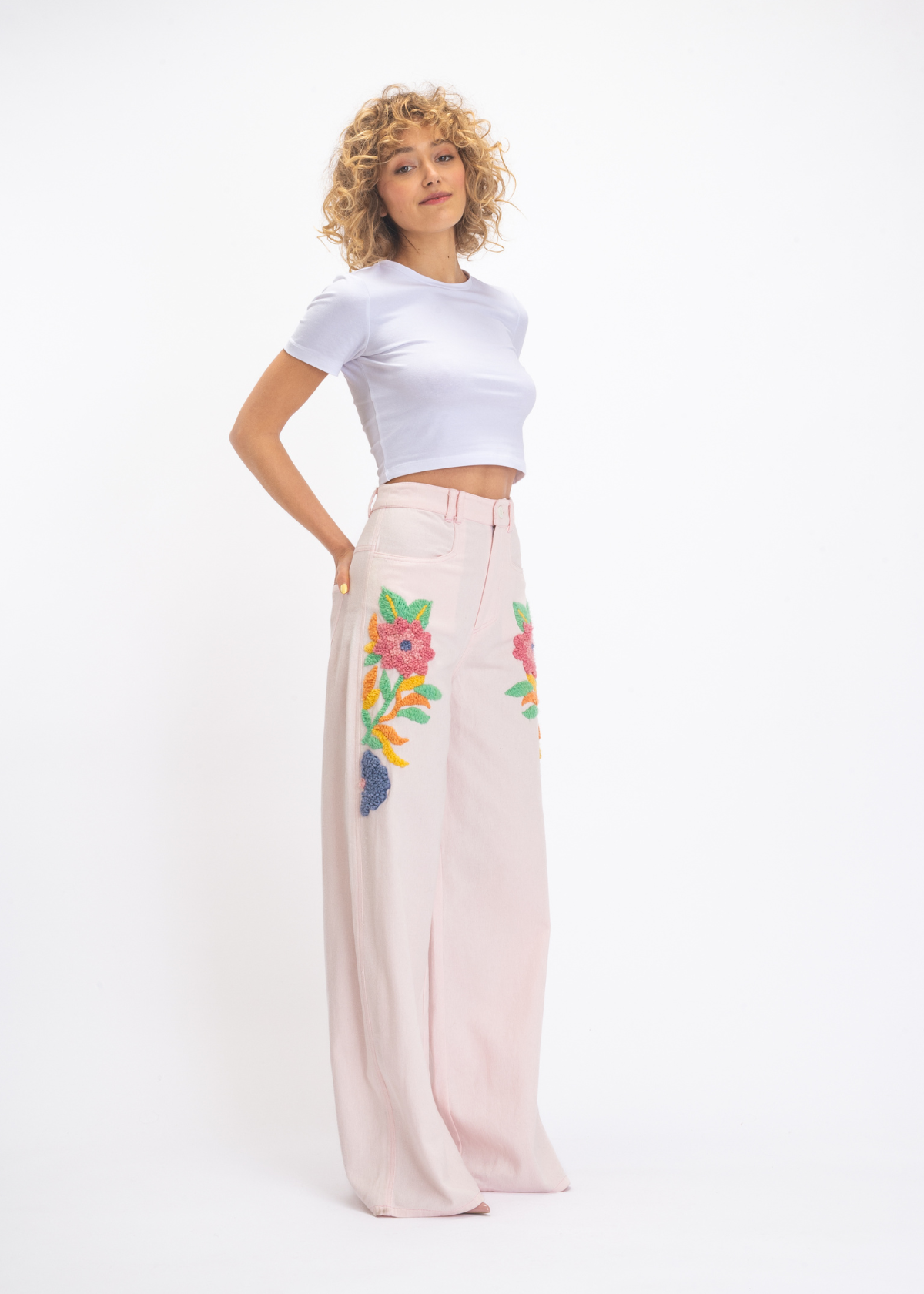 rose pantalon brodé v de vinster