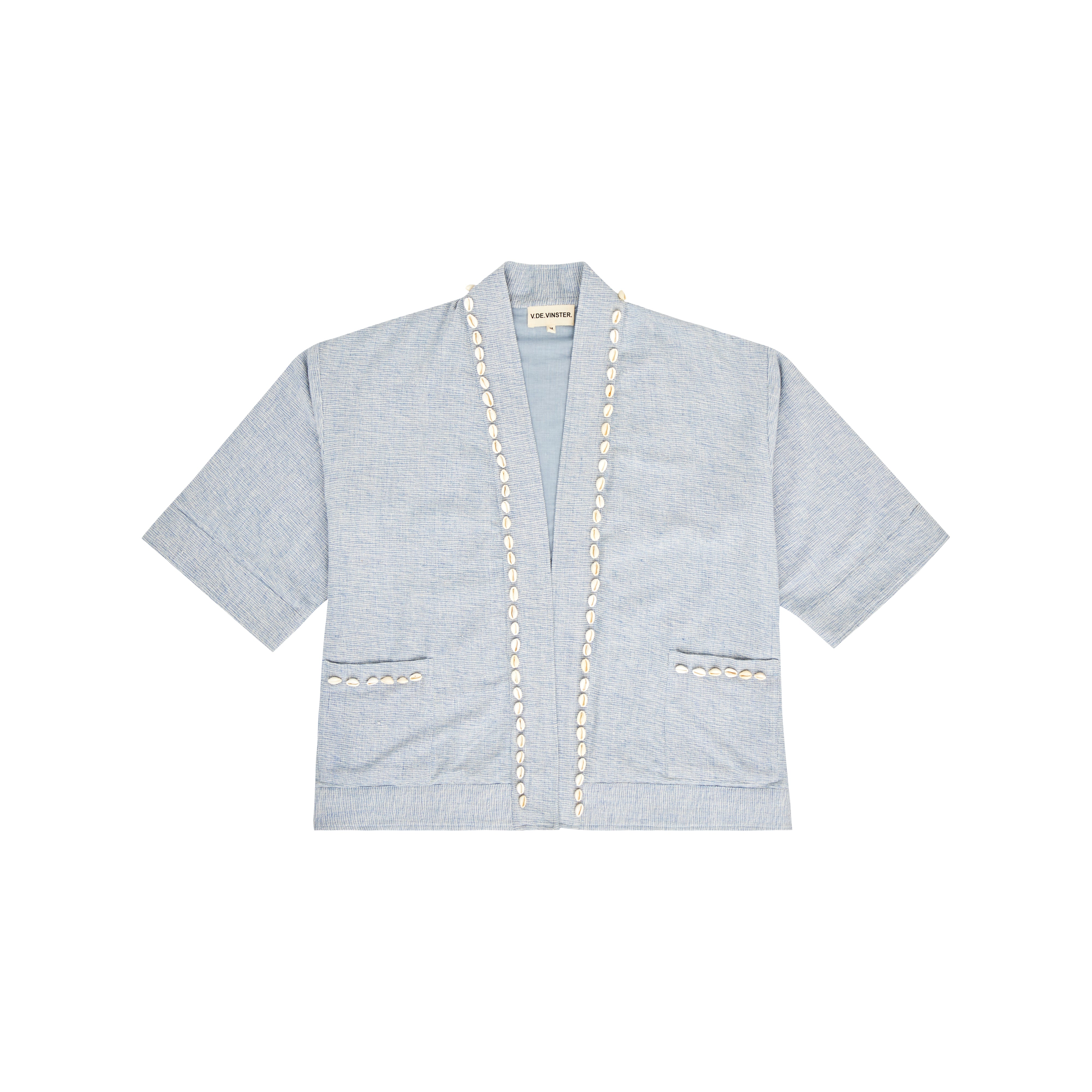 Sky Blue Cotton Jacket with Cowrie Shells