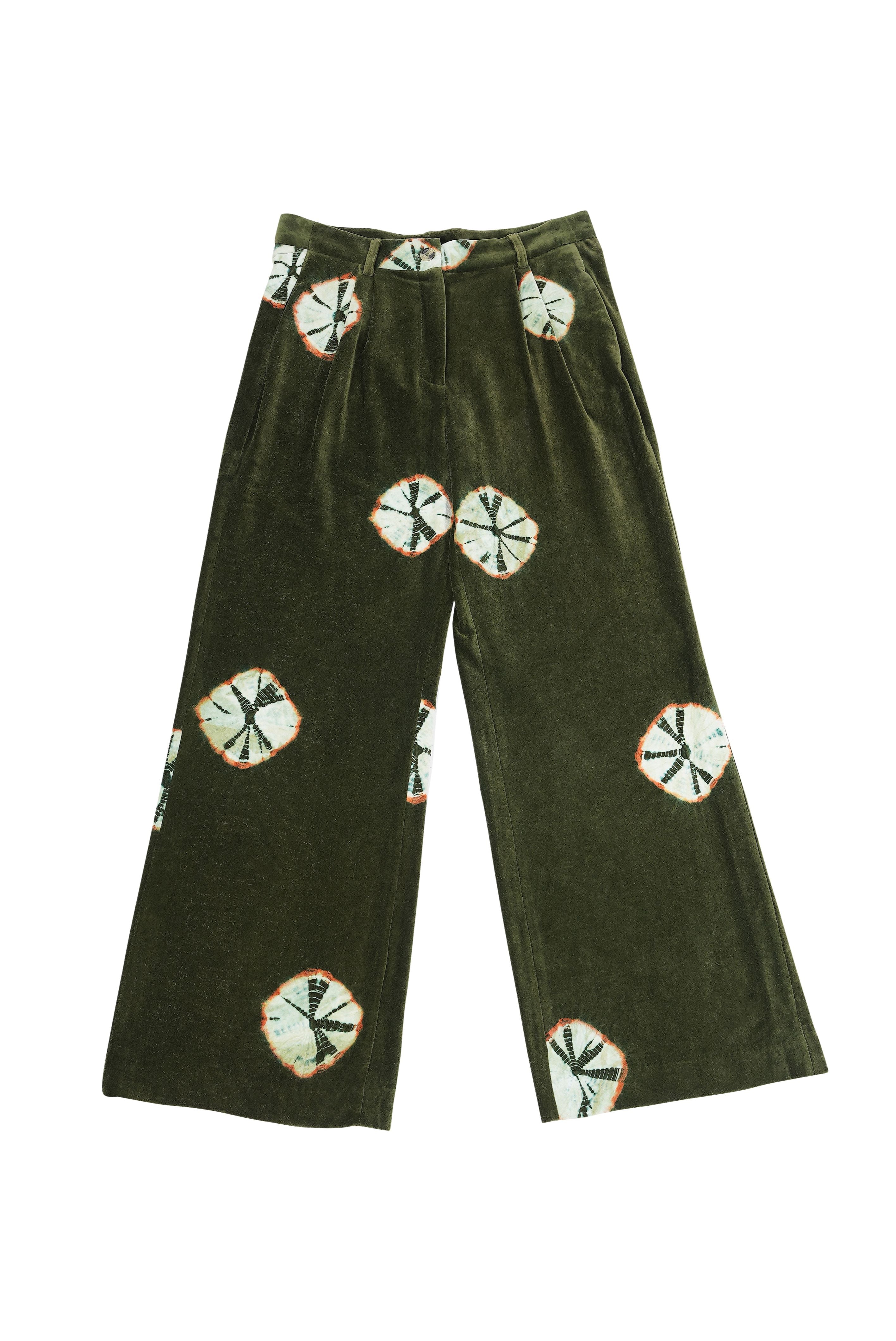 Ikat Charm print khaki velvet pants