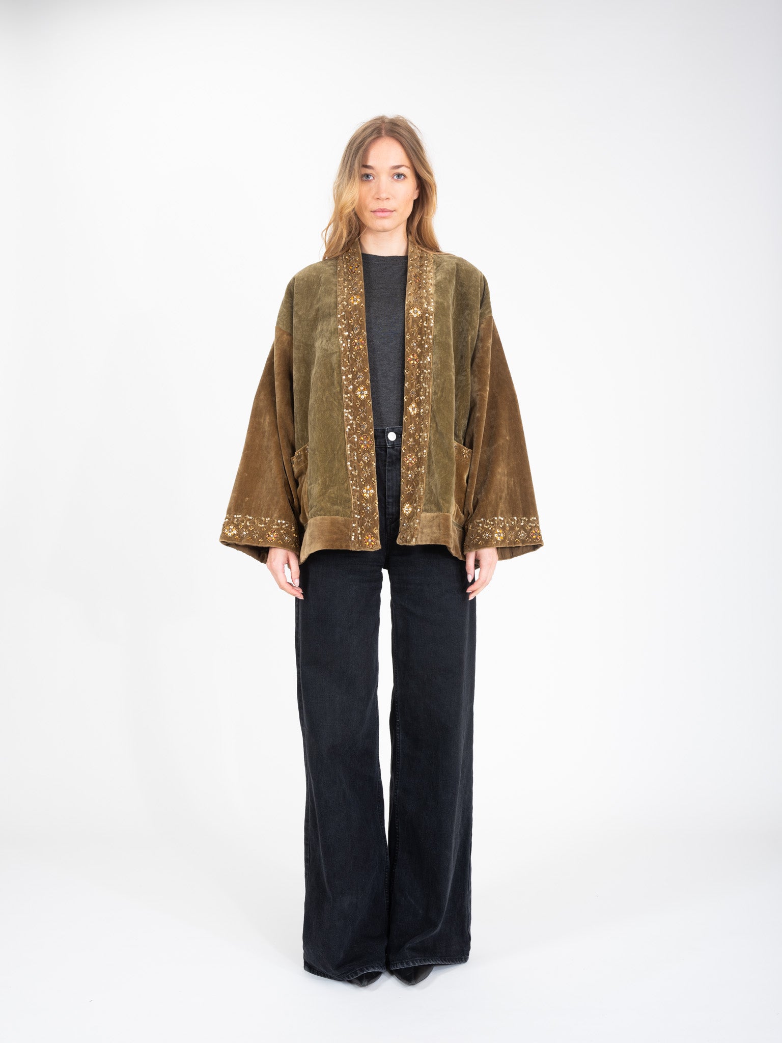 Proud beaded khaki velvet jacket