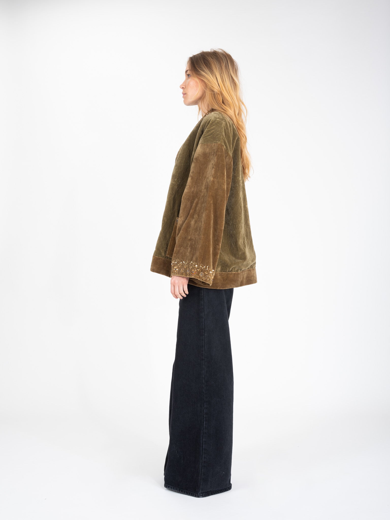 PROUD Pearl-Embellished Khaki Velvet Jacket