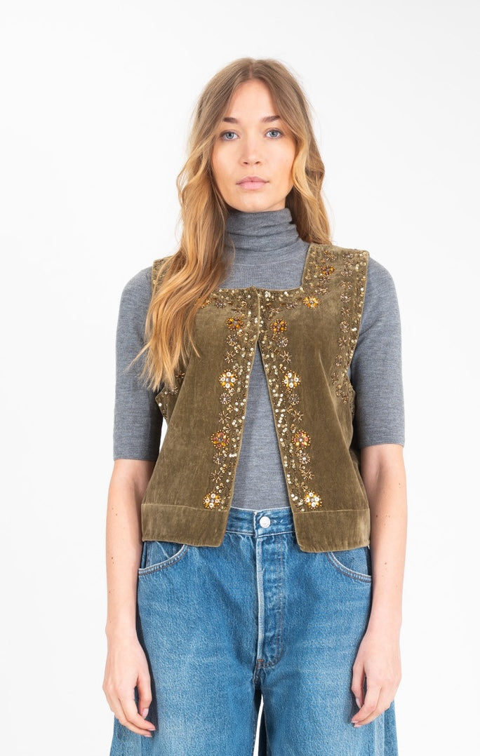 PROUD pearl-embellished khaki bolero