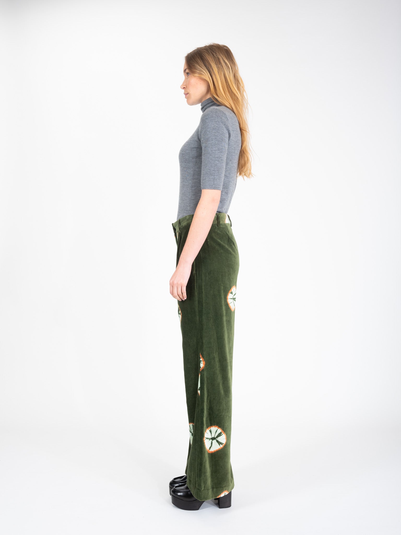 Ikat Charm print khaki velvet pants