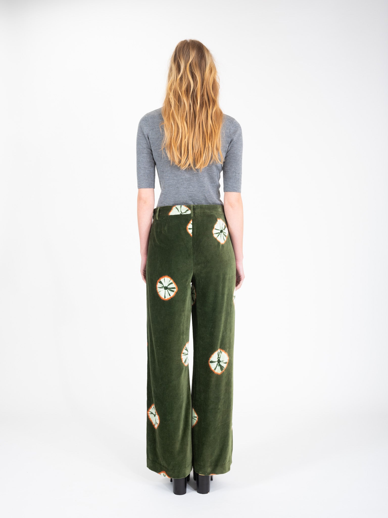 Ikat Charm print khaki velvet pants