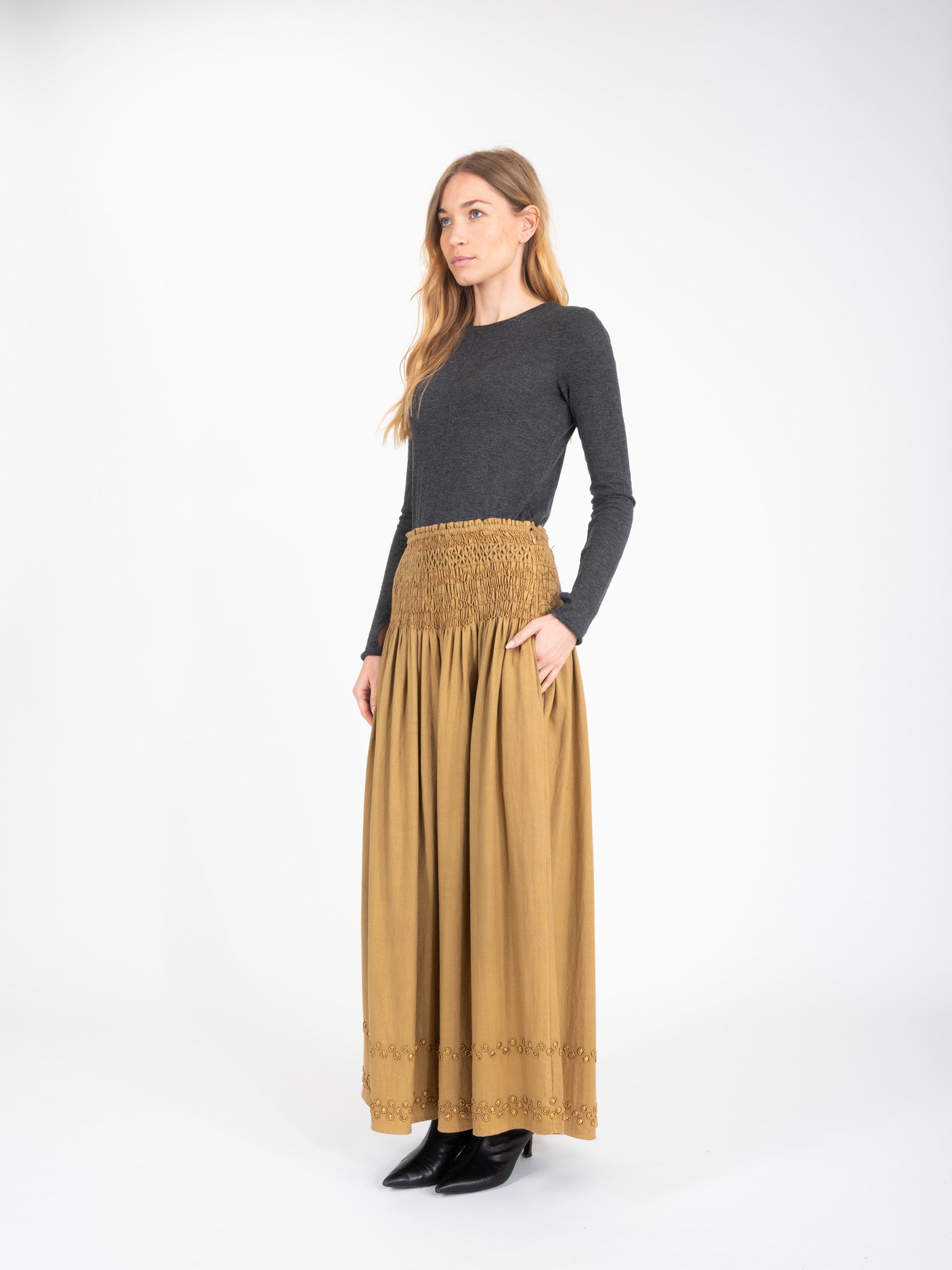 BLING gold sequined camel long skirt