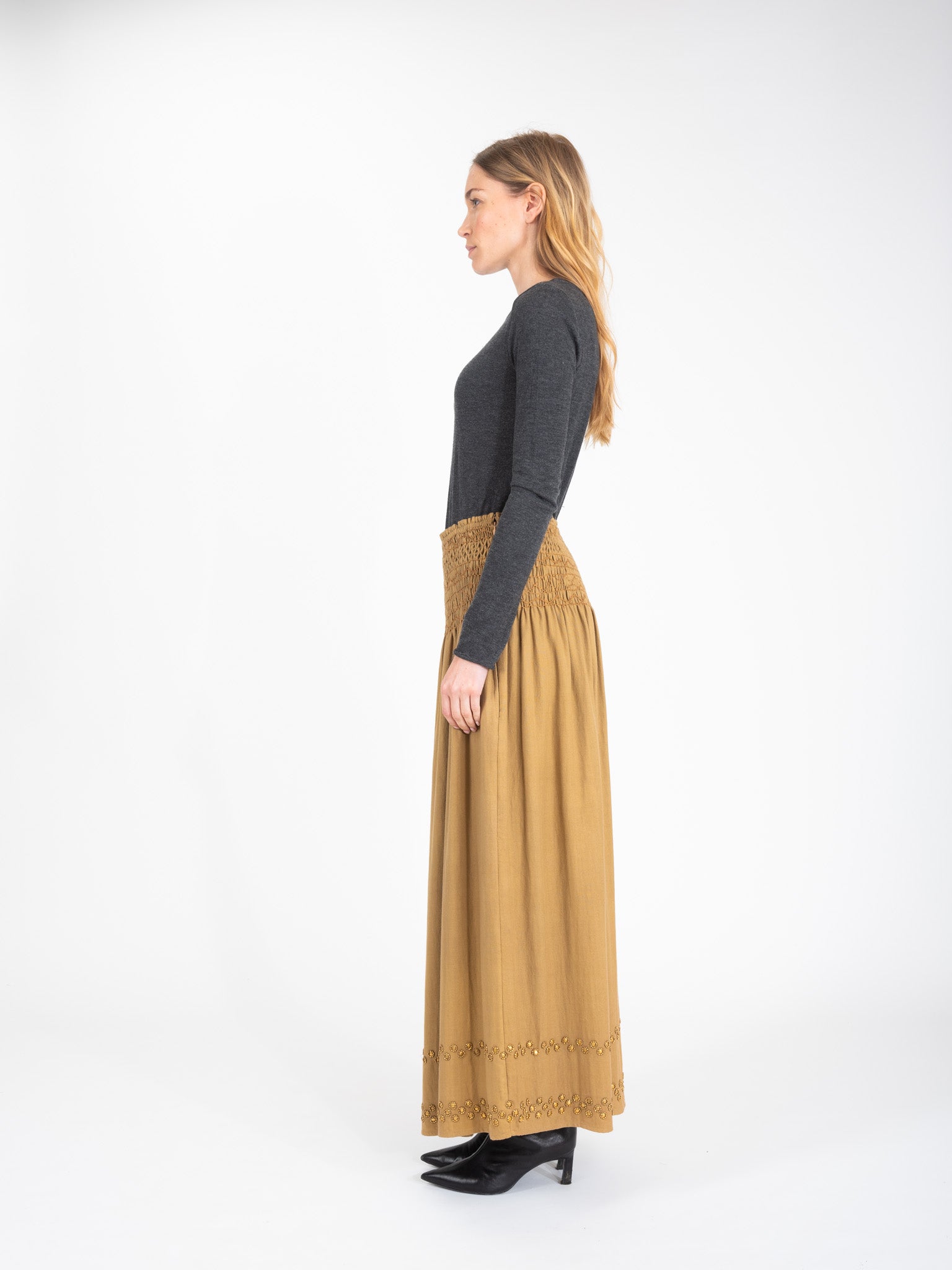 BLING gold sequined camel long skirt