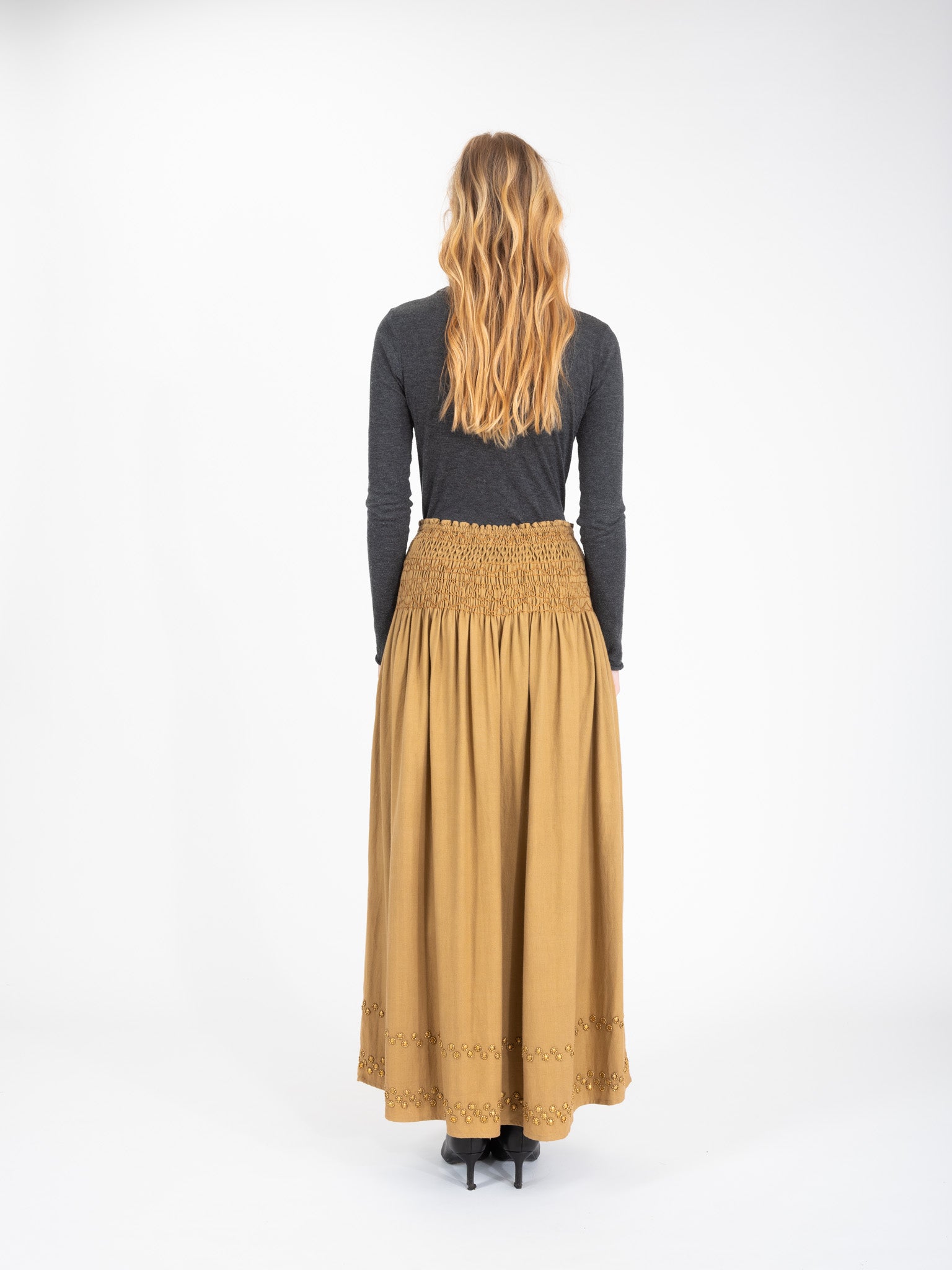 BLING gold sequined camel long skirt