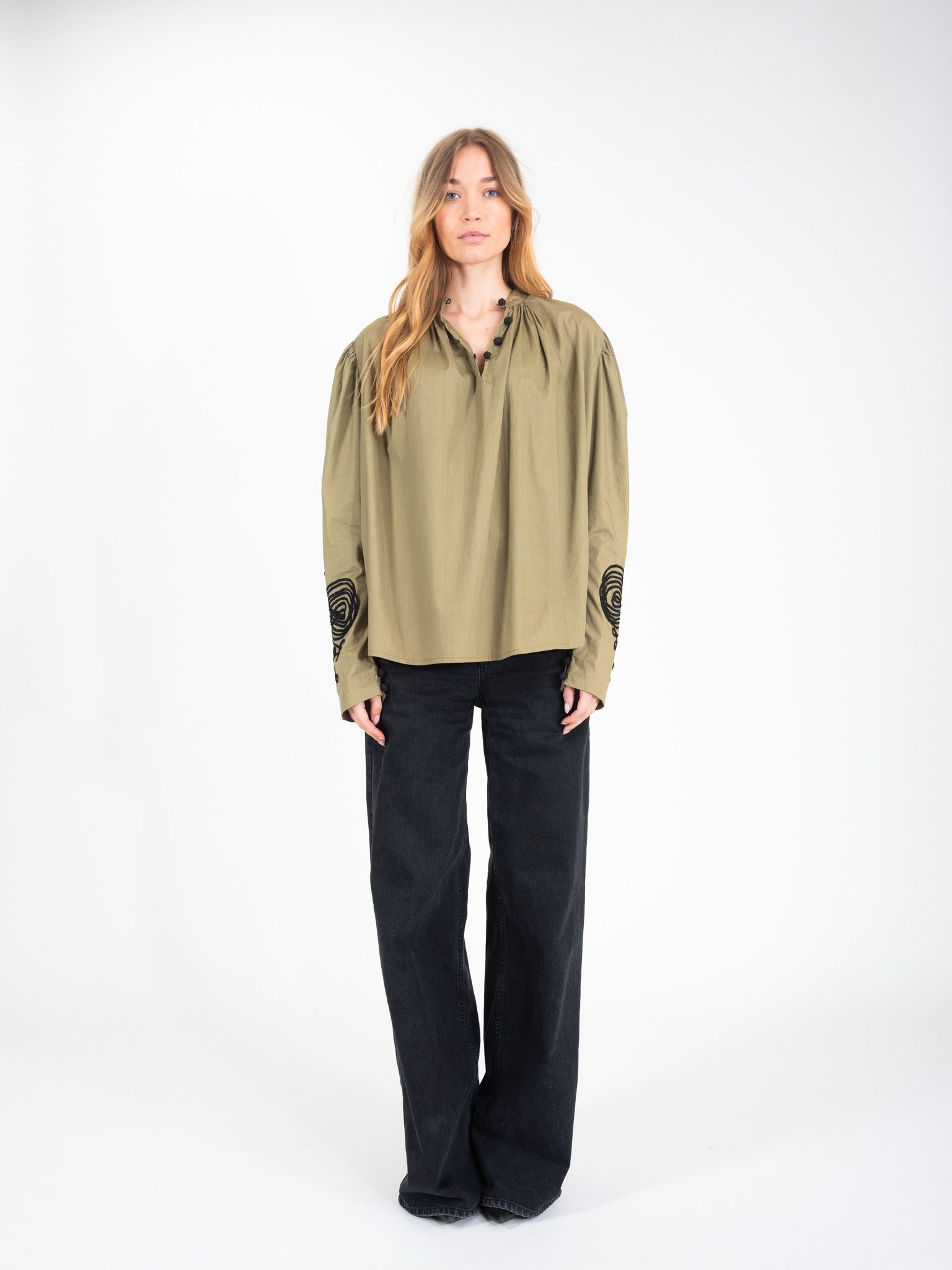 EGO embroidered khaki blouse