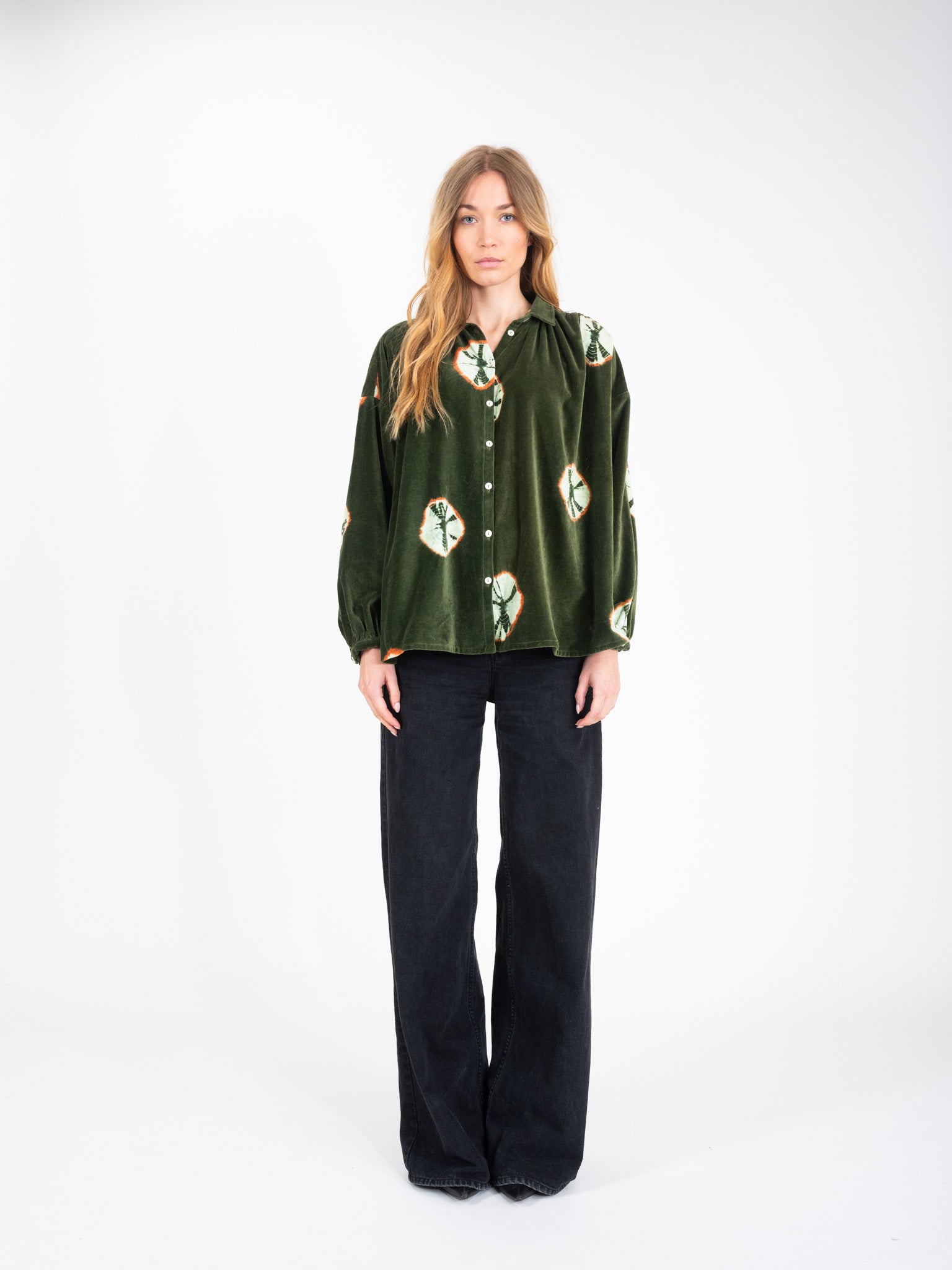 CHARM Ikat Printed Khaki Velvet Shirt