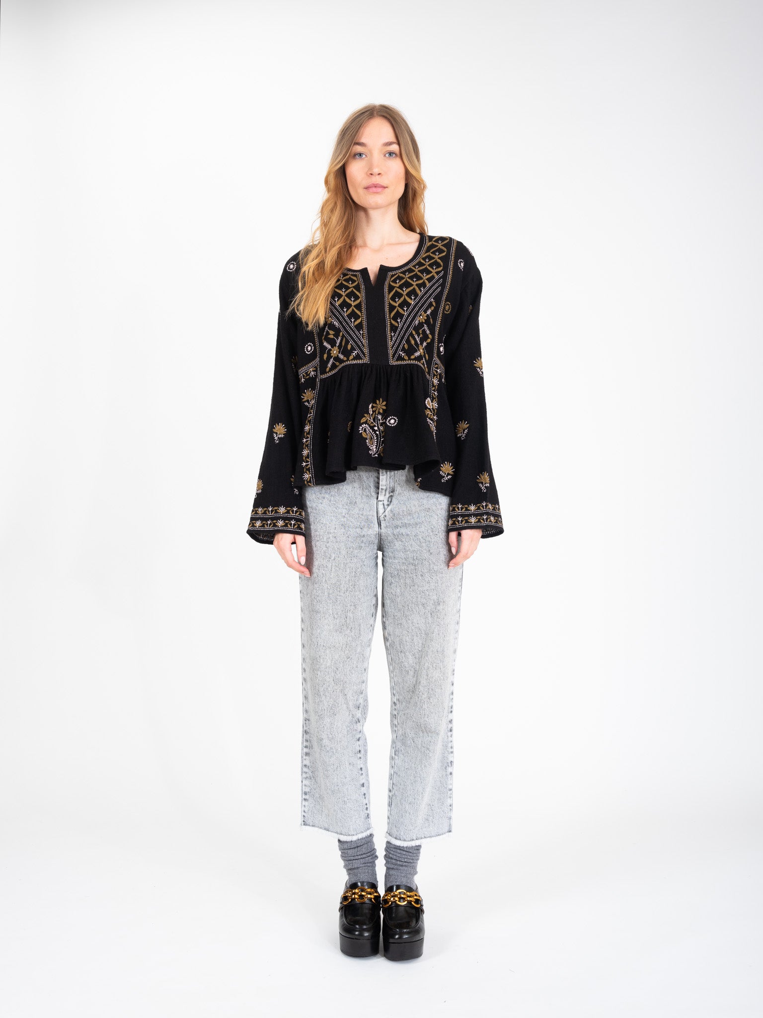 HIPPY embroidered black blouse