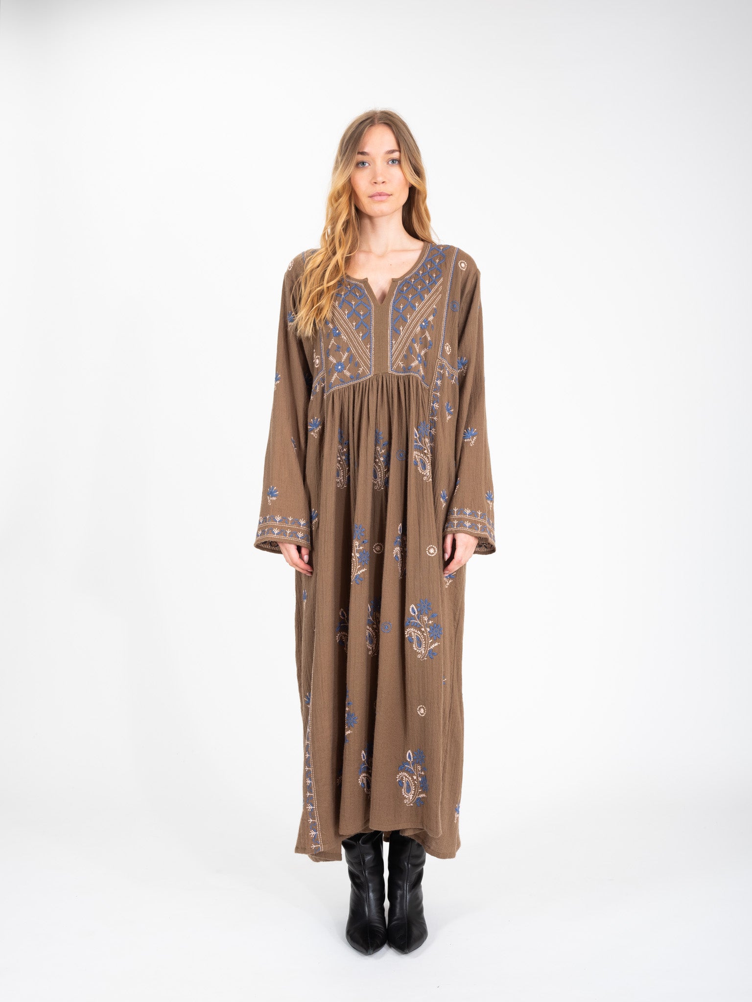 HIPPY embroidered khaki dress