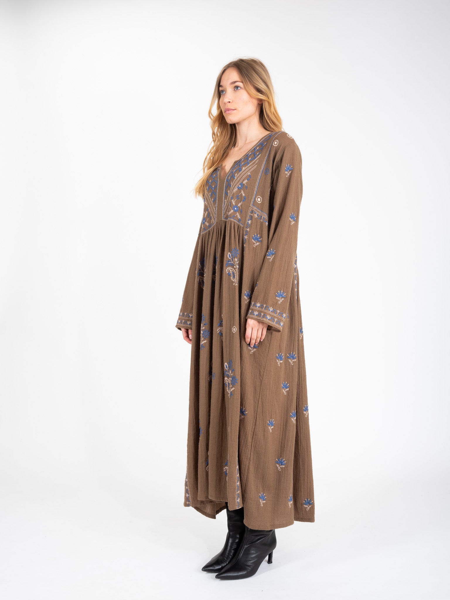 HIPPY embroidered khaki dress