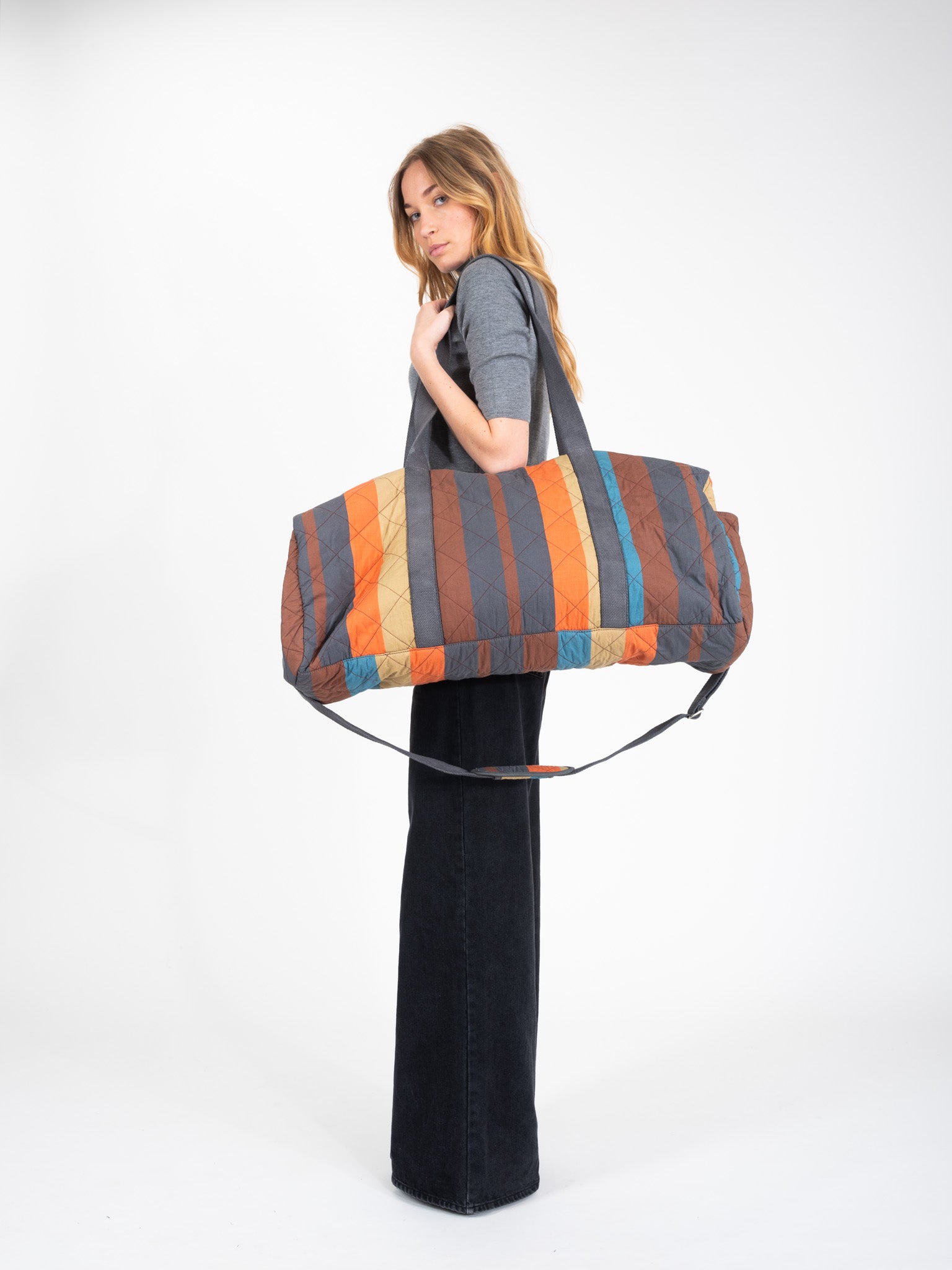 Happy Orange Striped Travel Bag