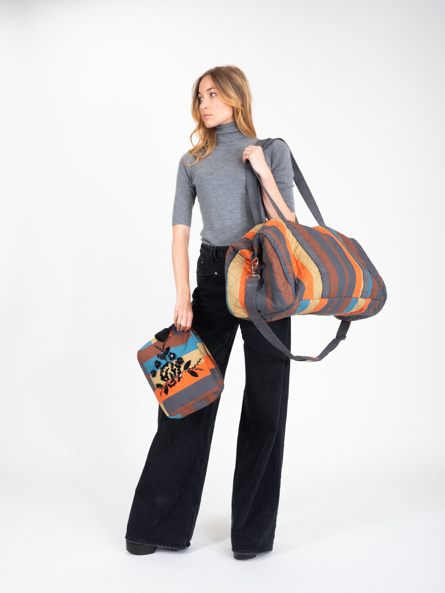 Happy Orange Striped Travel Bag