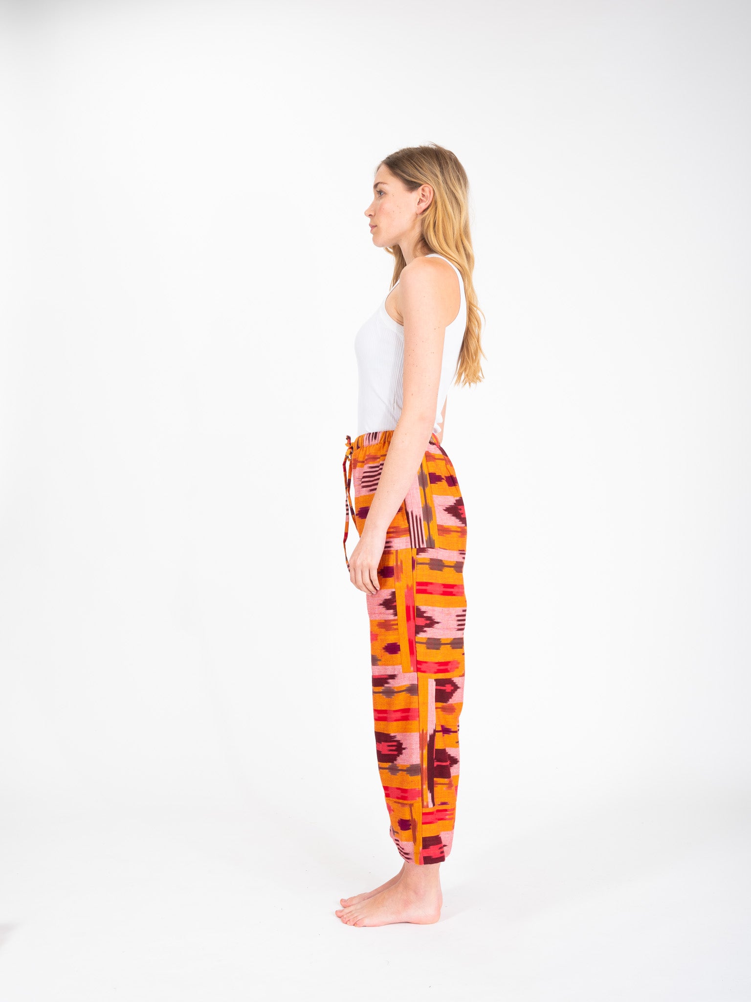 Orange pink Ikat nilai printed pants