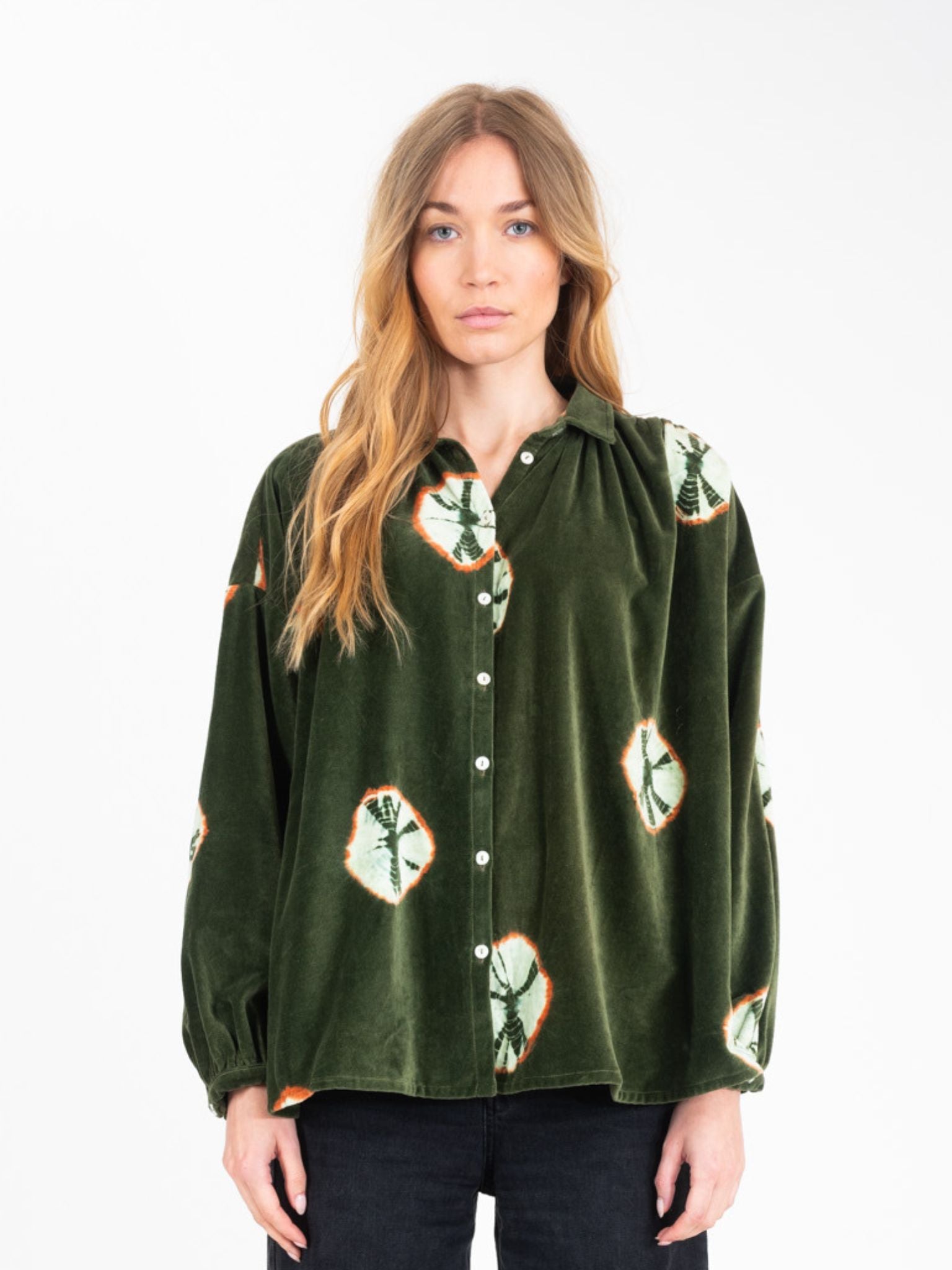 CHARM Ikat Printed Khaki Velvet Shirt