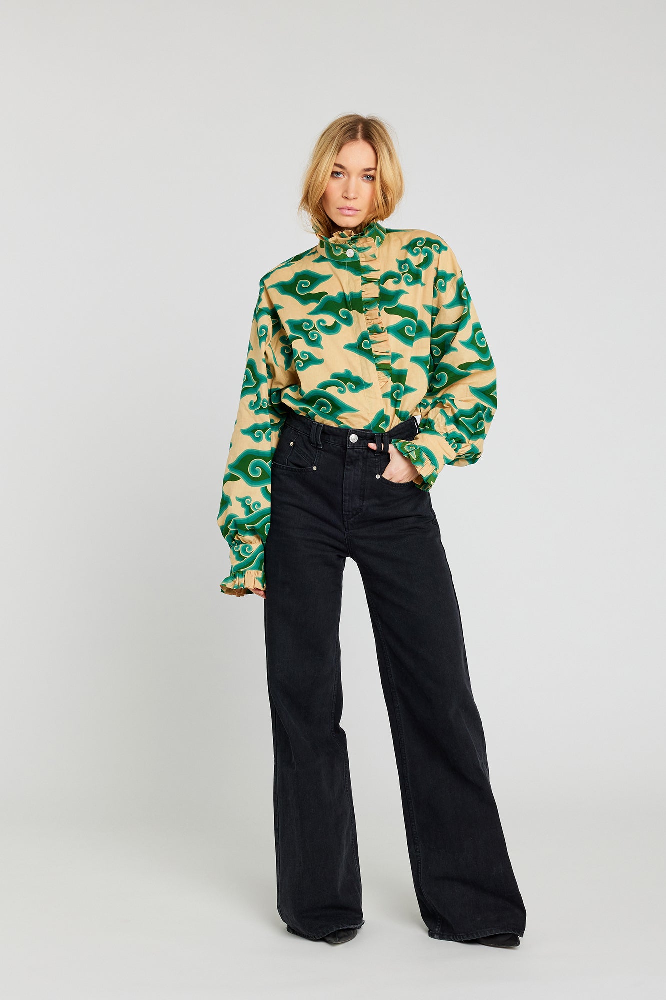 ECSTASY green printed blouse