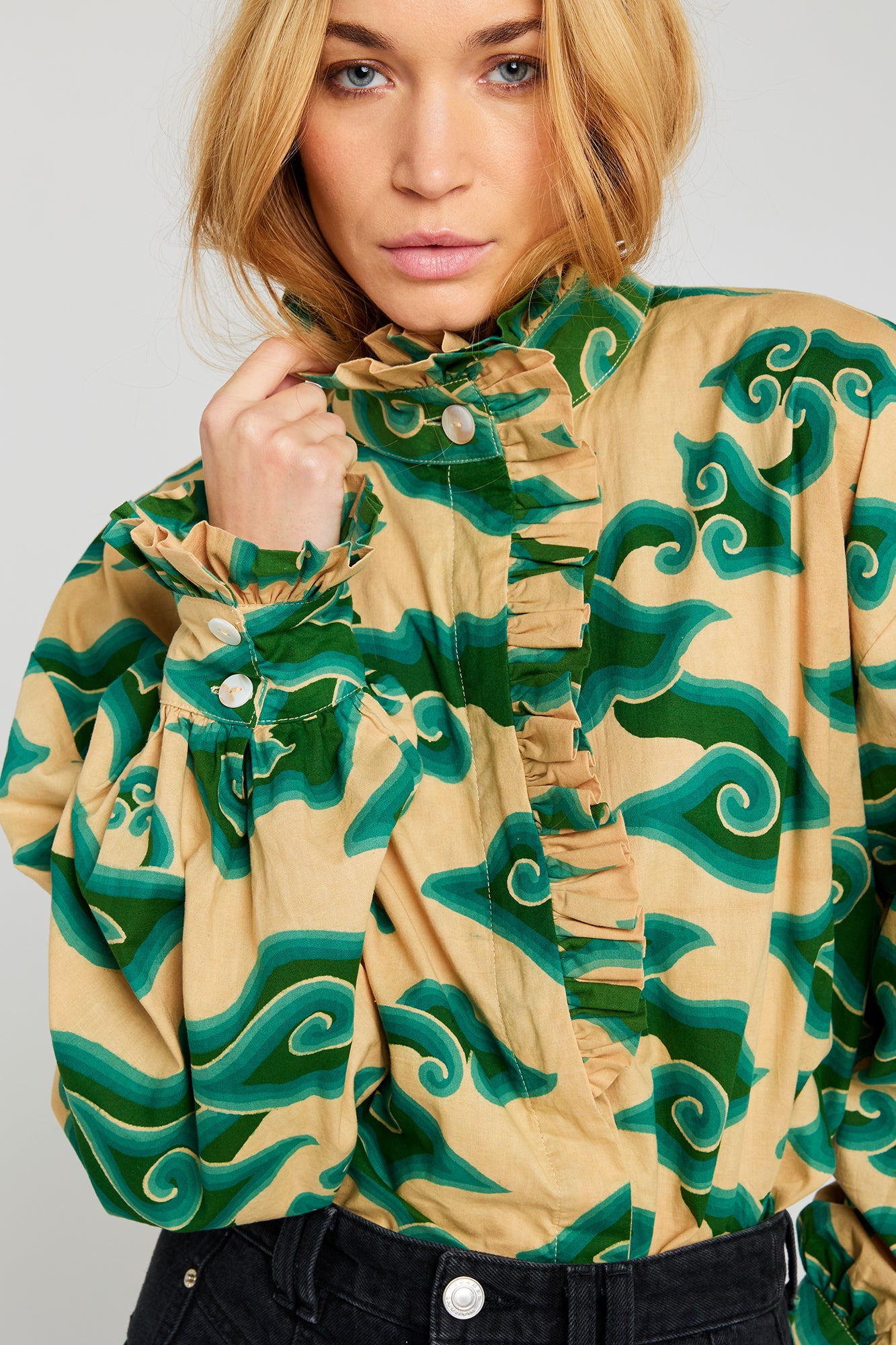 ECSTASY green printed blouse