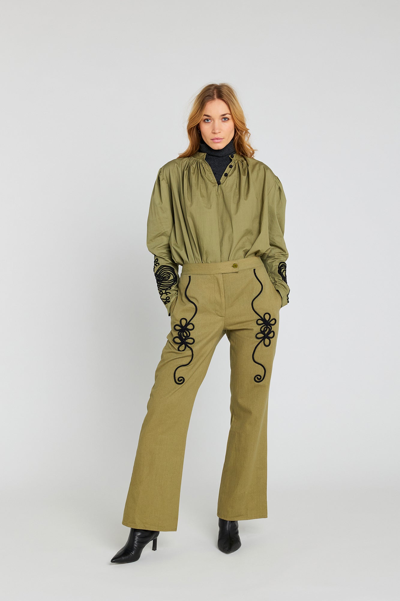 Ego embroidered khaki blouse