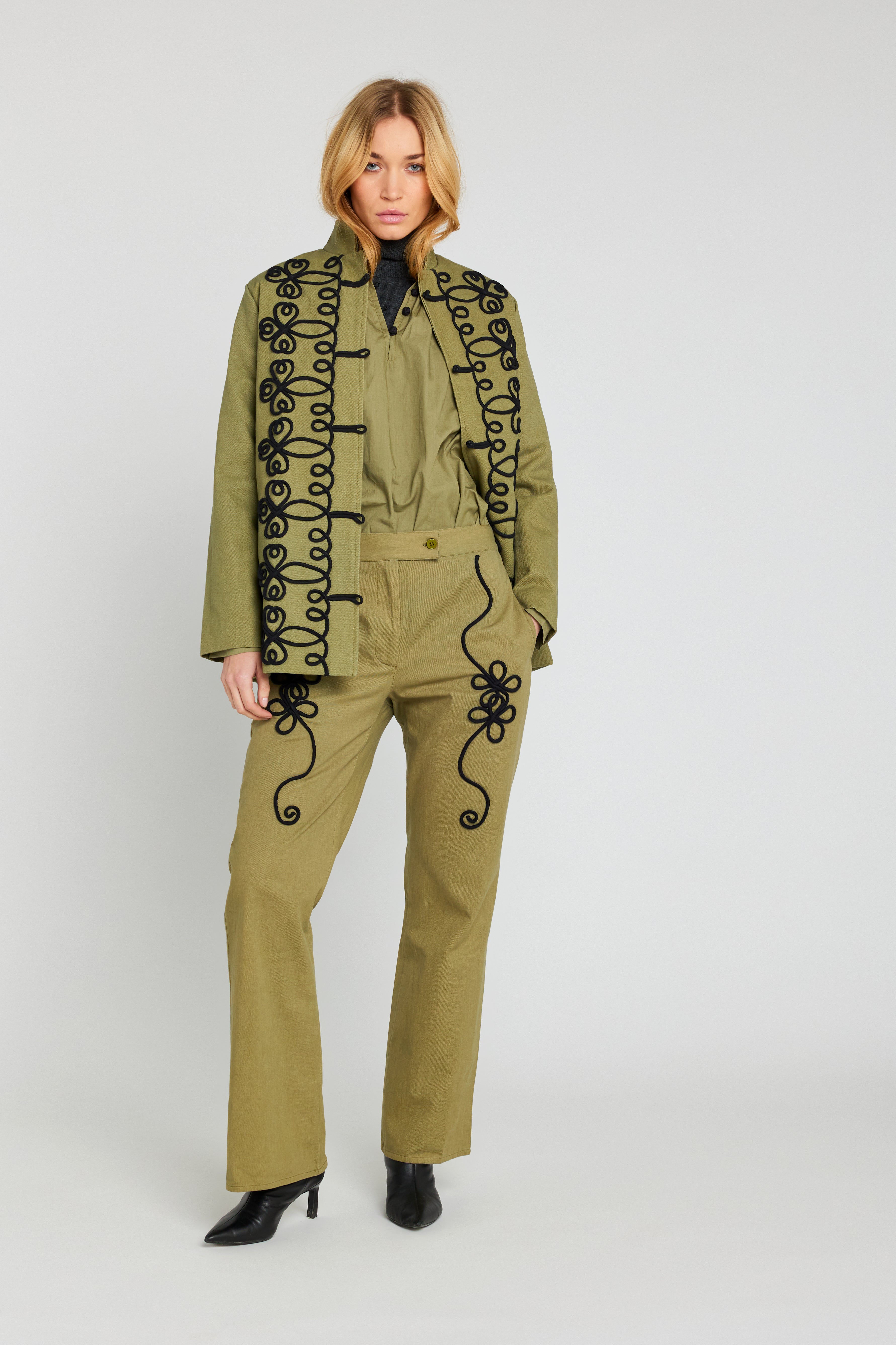 Khaki embroidered jacket hotsell