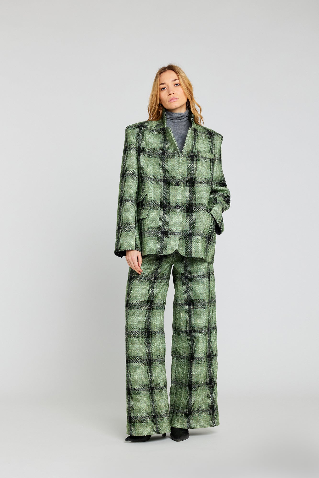 Free green checked tweed pants