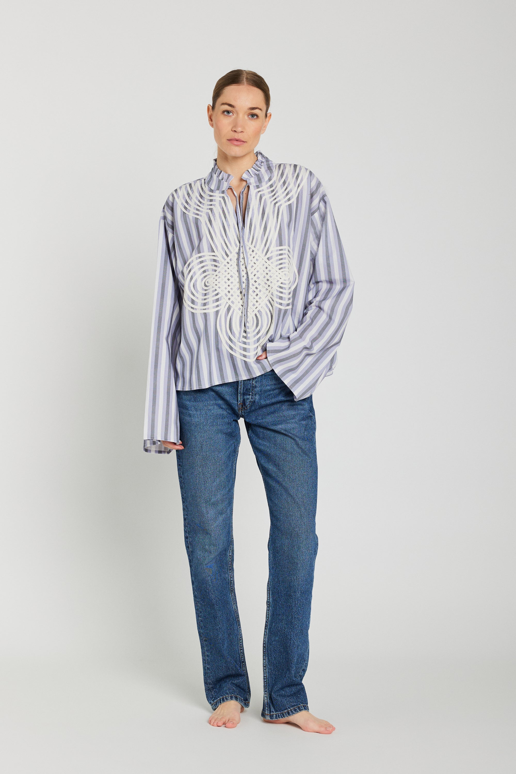 GANGA embroidered striped blouse