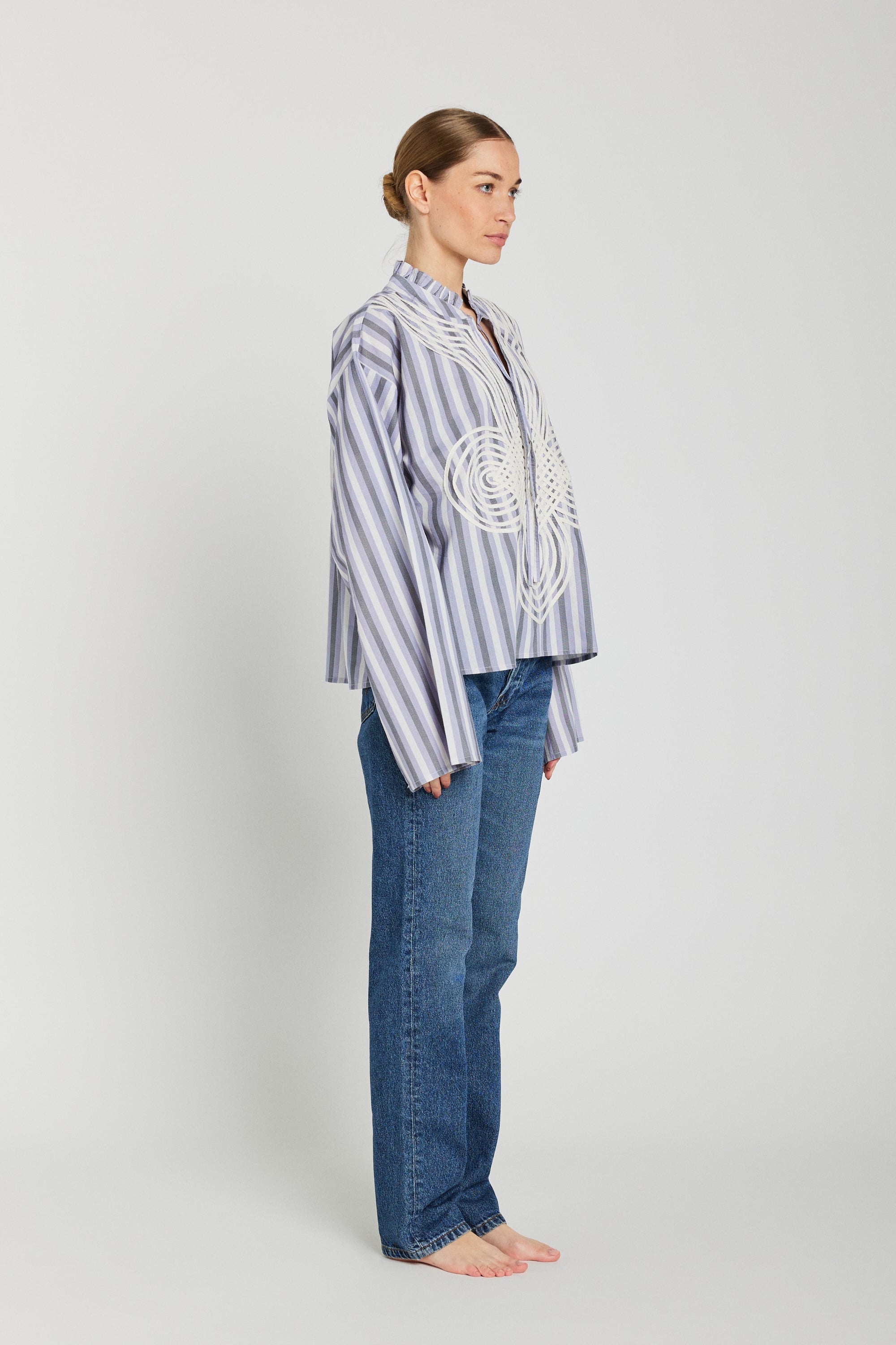 GANGA embroidered striped blouse