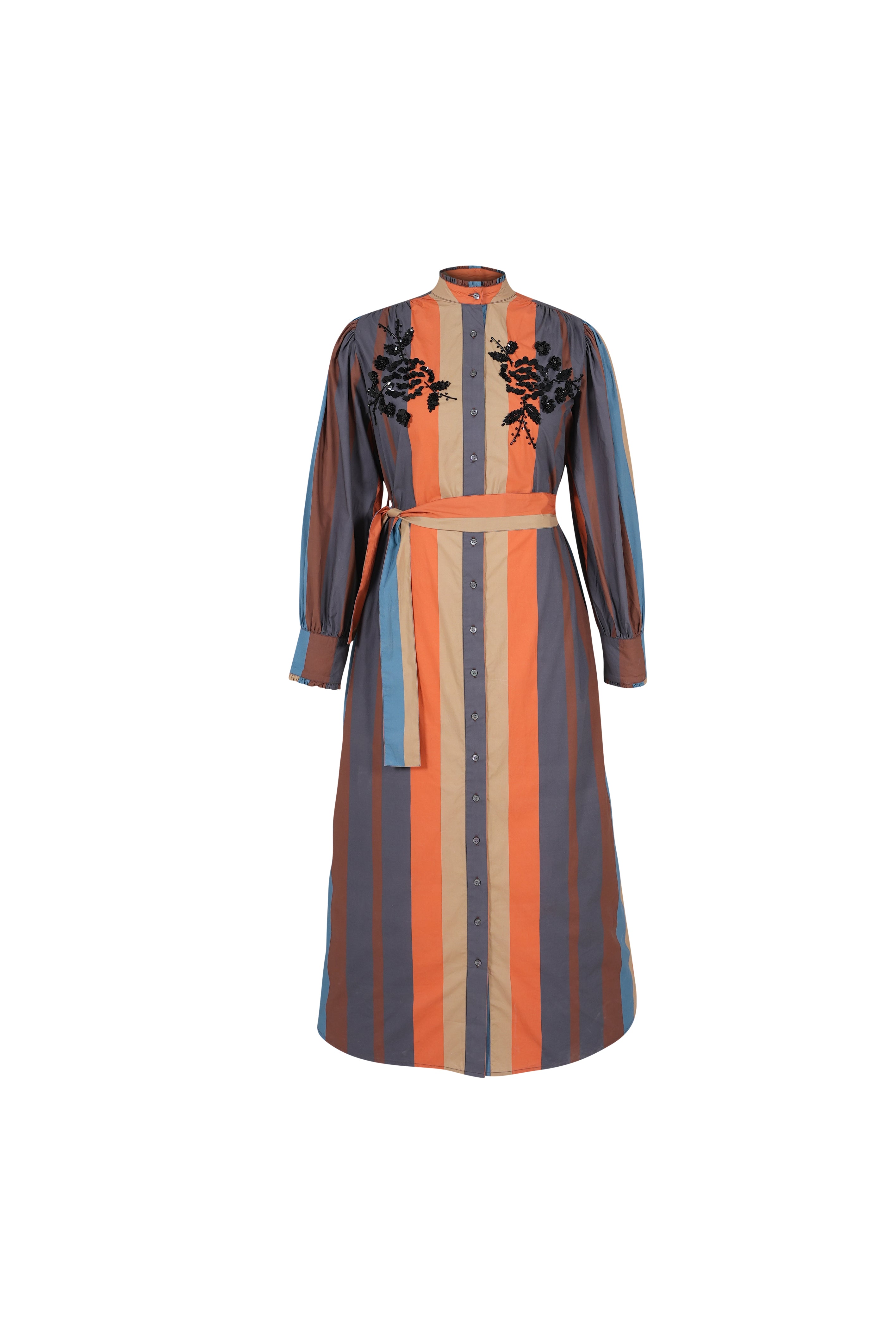 Happy Orange Striped Beaded Dress