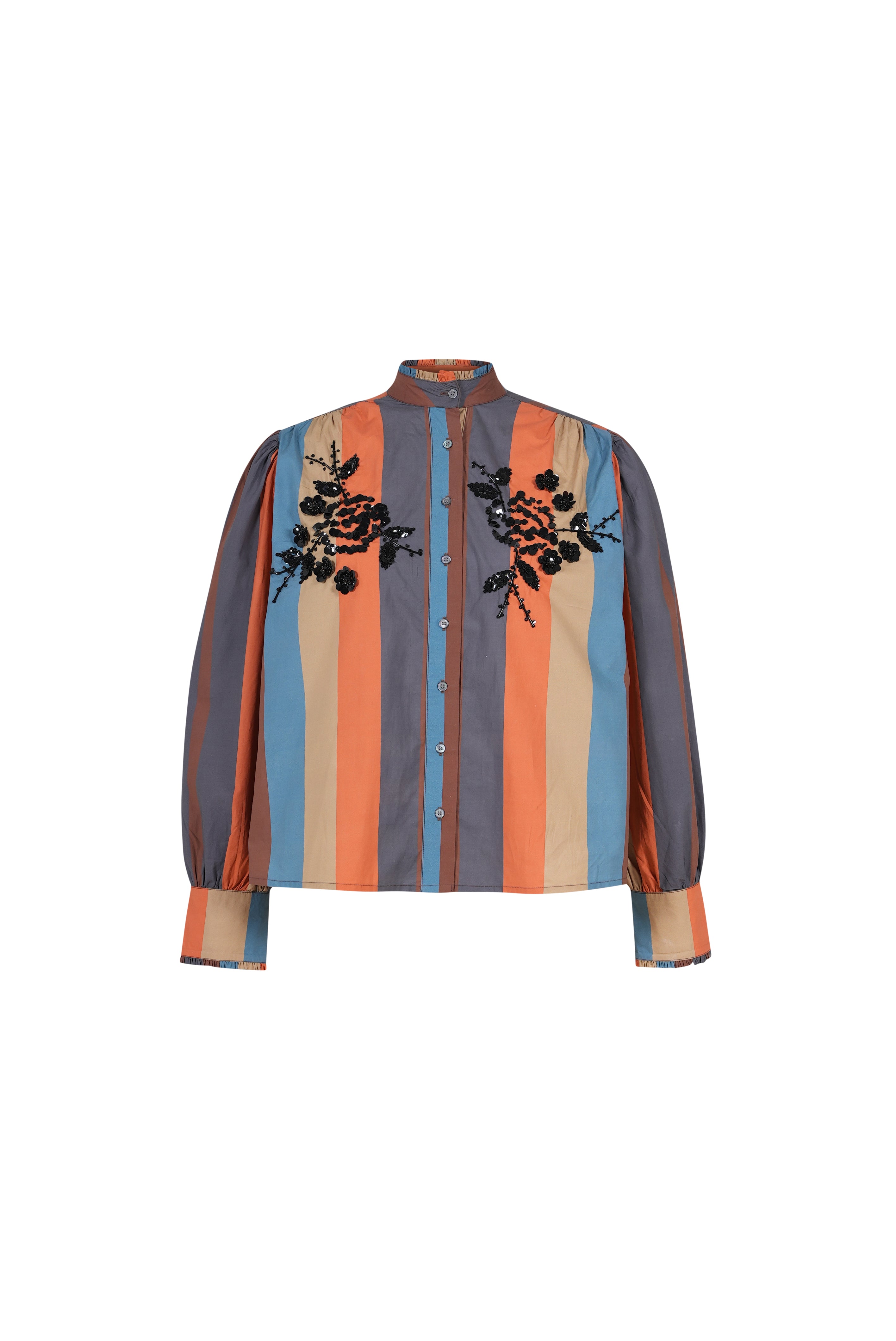 HAPPY Orange Striped Beaded Shirt