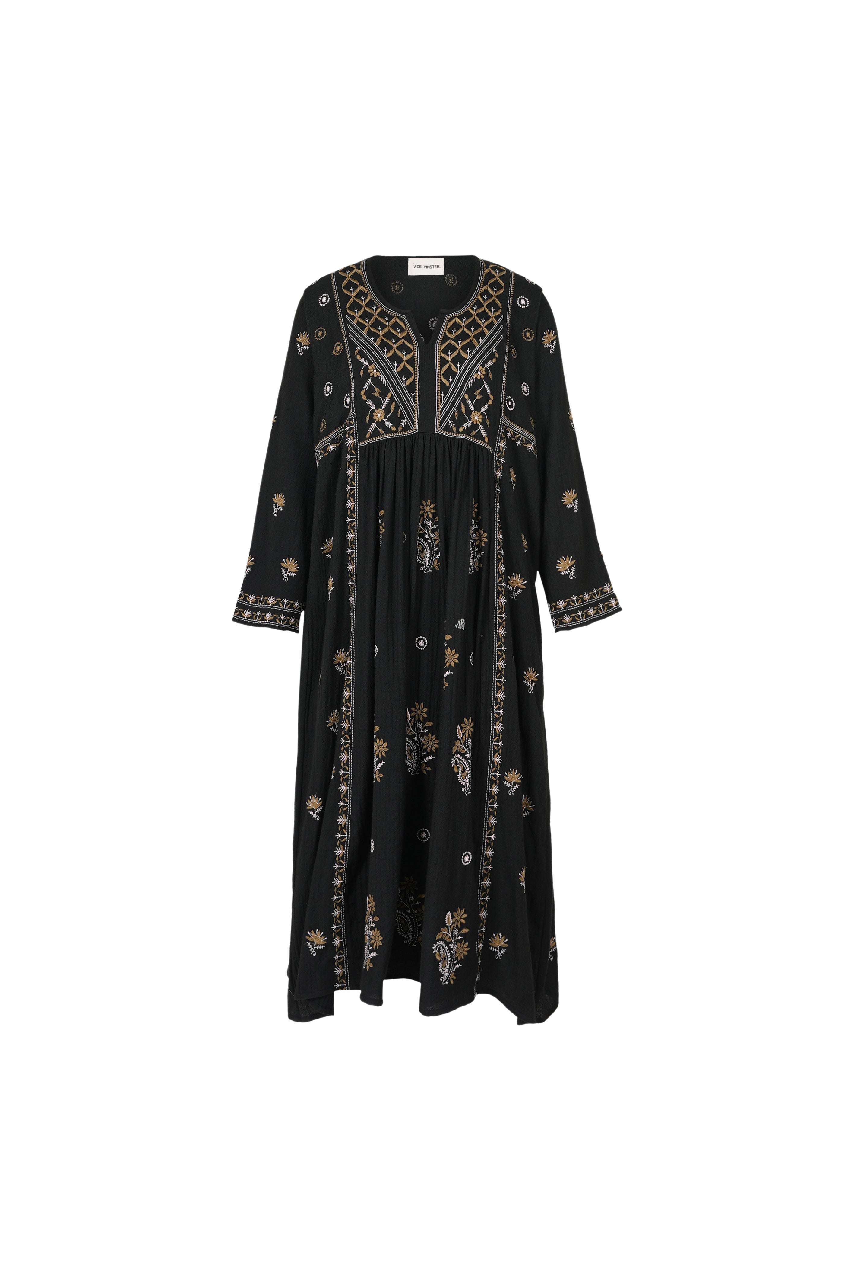 Hippy embroidered black dress