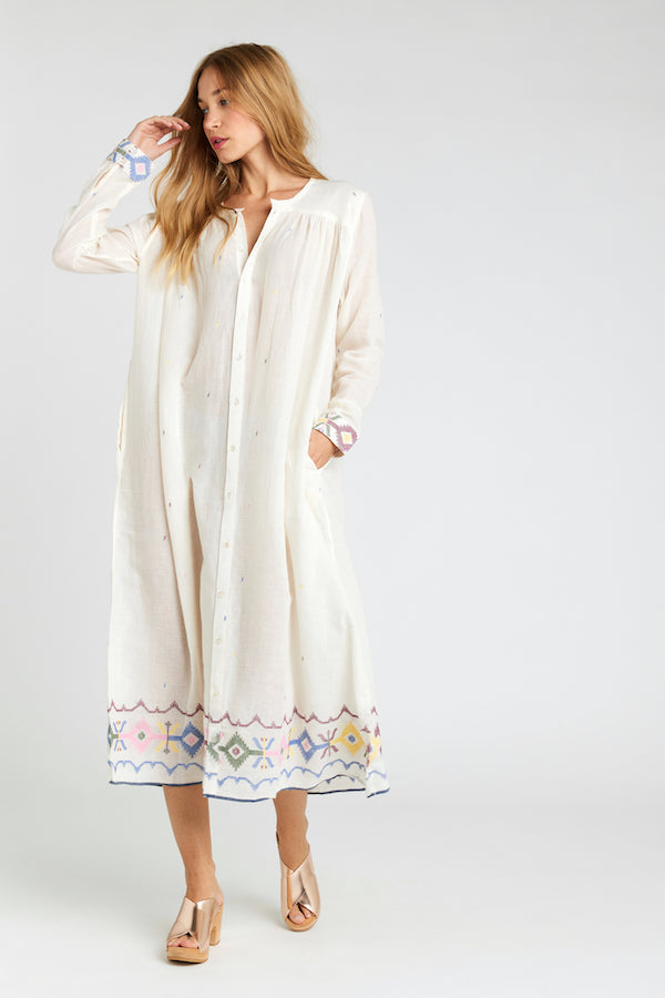 Jamdeni embroidered cotton voile long dress