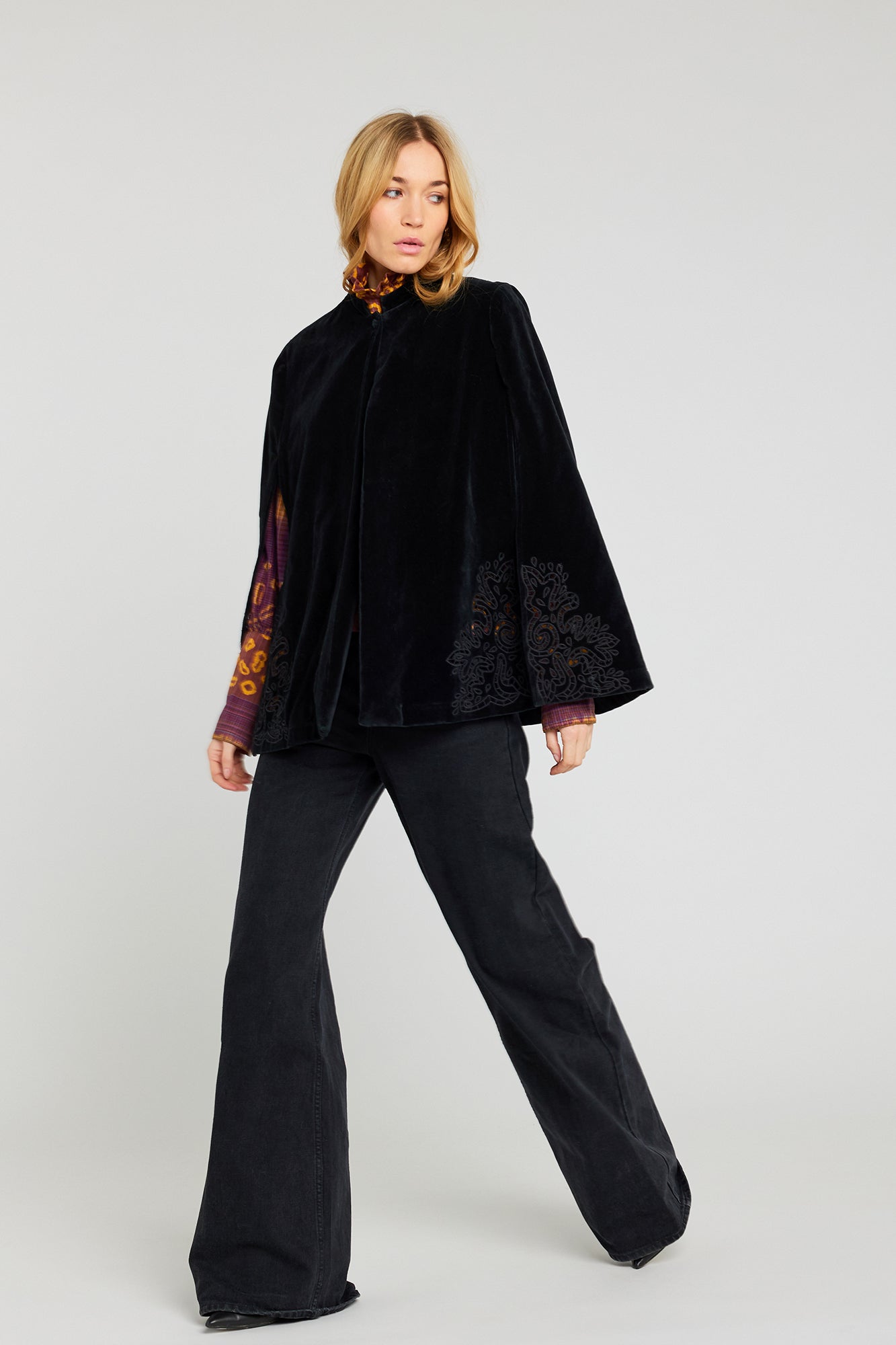 LOVE black openwork velvet cape