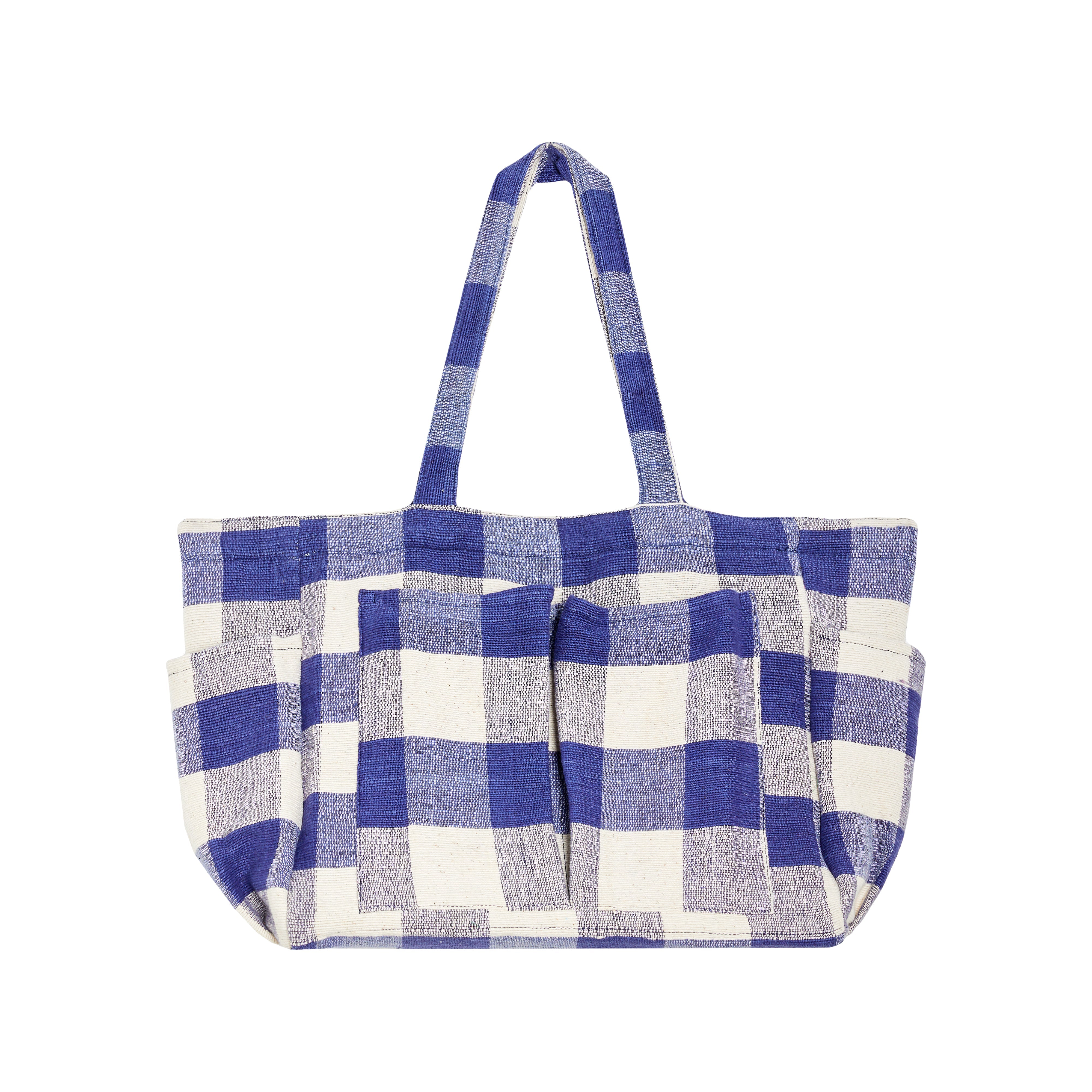 Pantai Blue Checkered Cotton Tote Bag