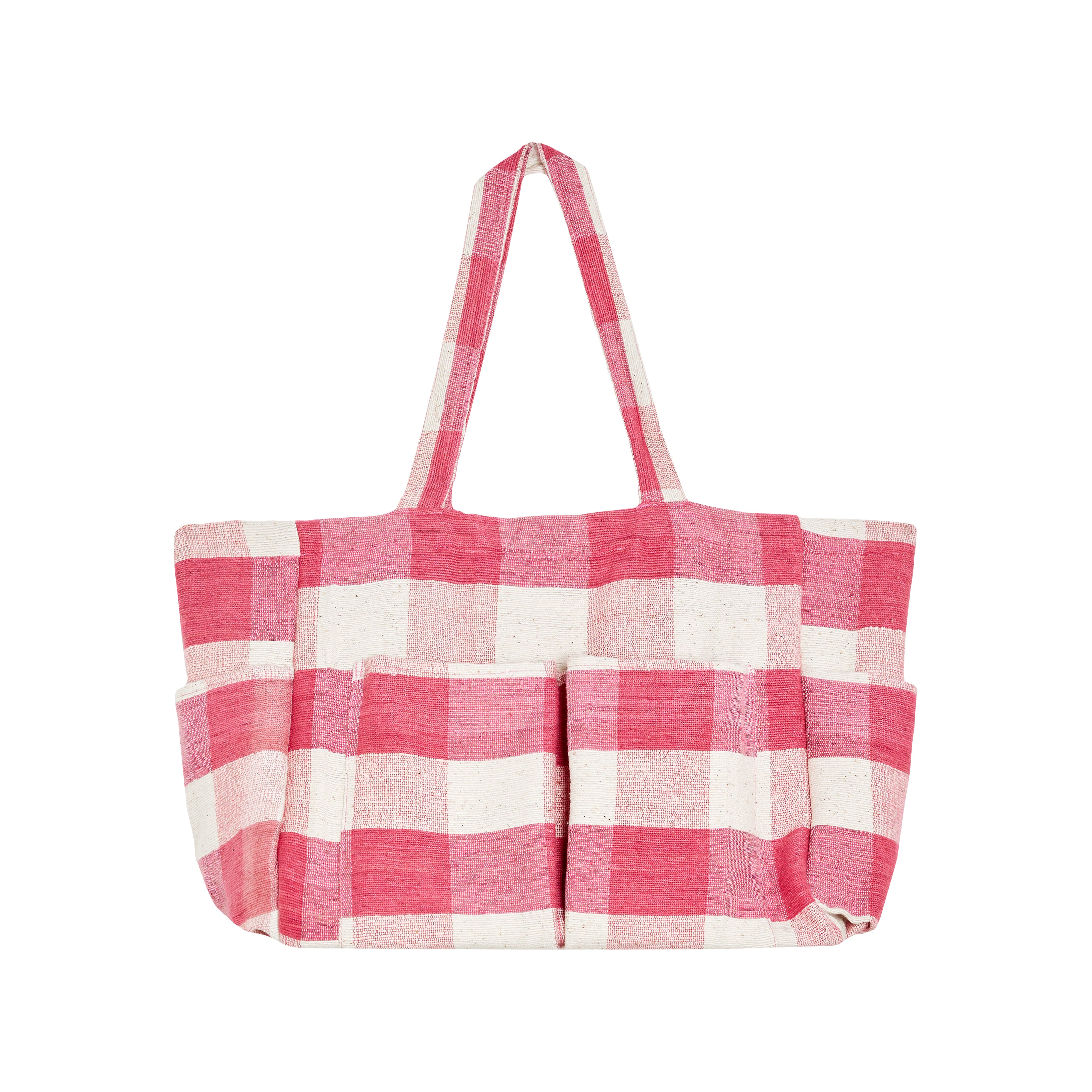 Pantai Pink Checkered Cotton Tote Bag