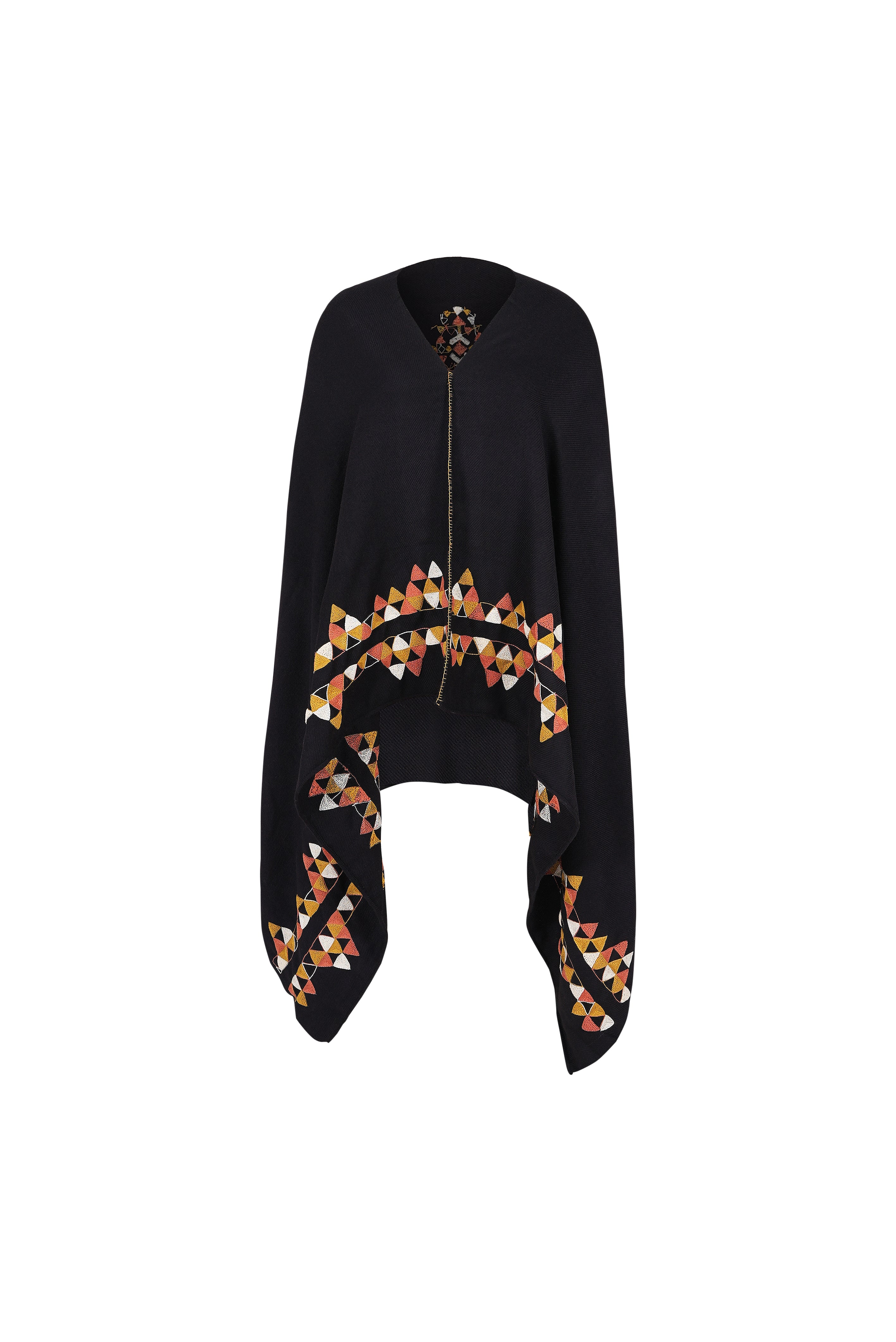 Playful Embroidered Black Poncho