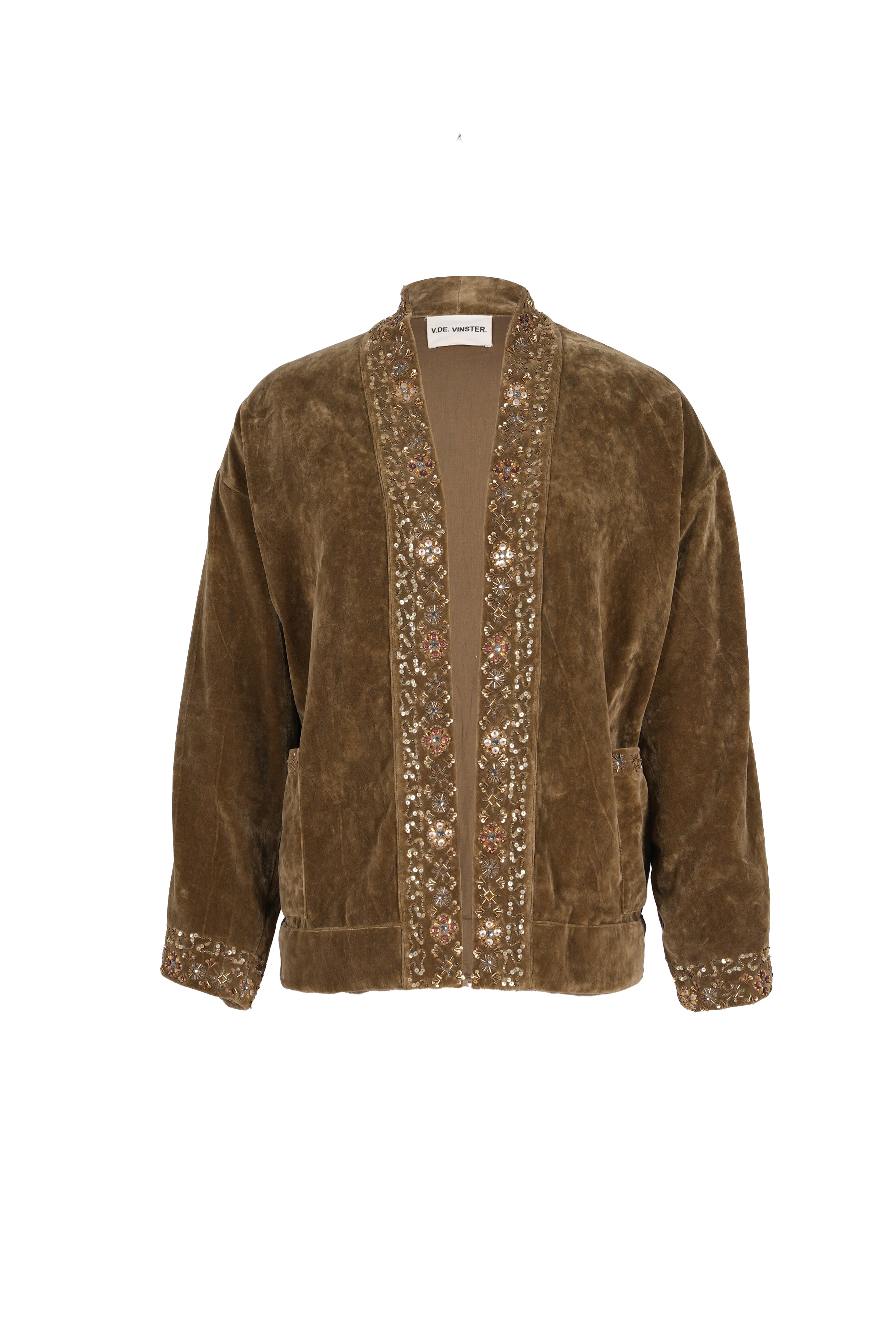 PROUD Pearl-Embellished Khaki Velvet Jacket