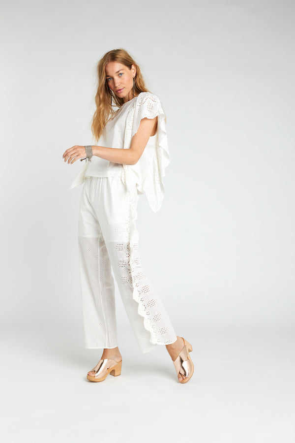 Shiffli white openwork lace pants