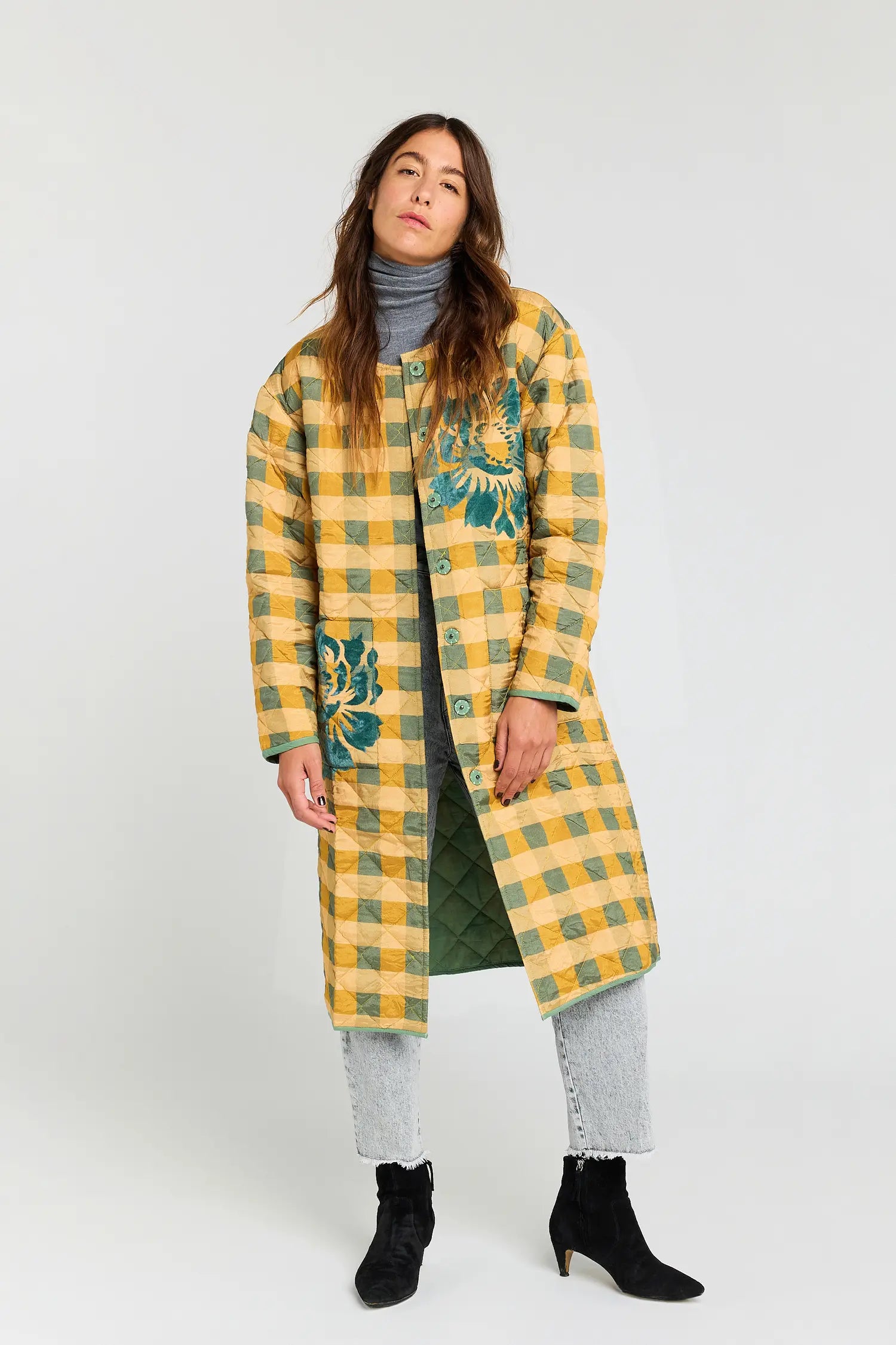 Curious Mustard and Turquoise Plaid Coat