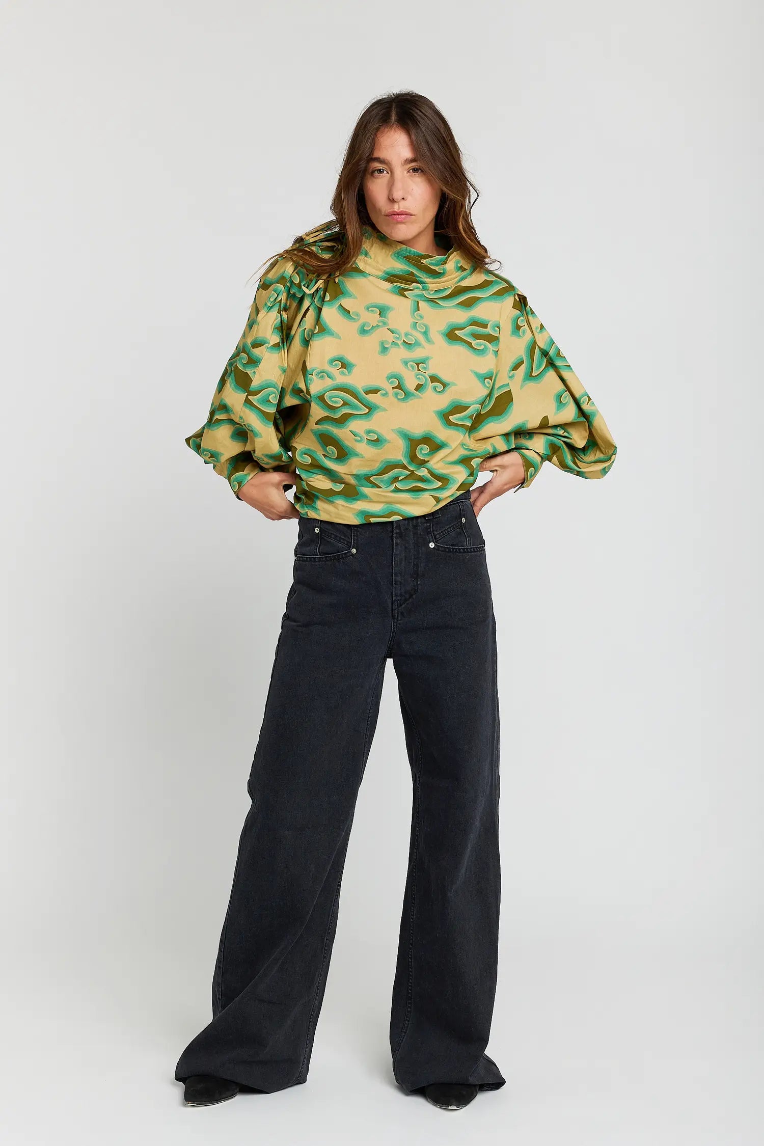 SELF green printed blouse