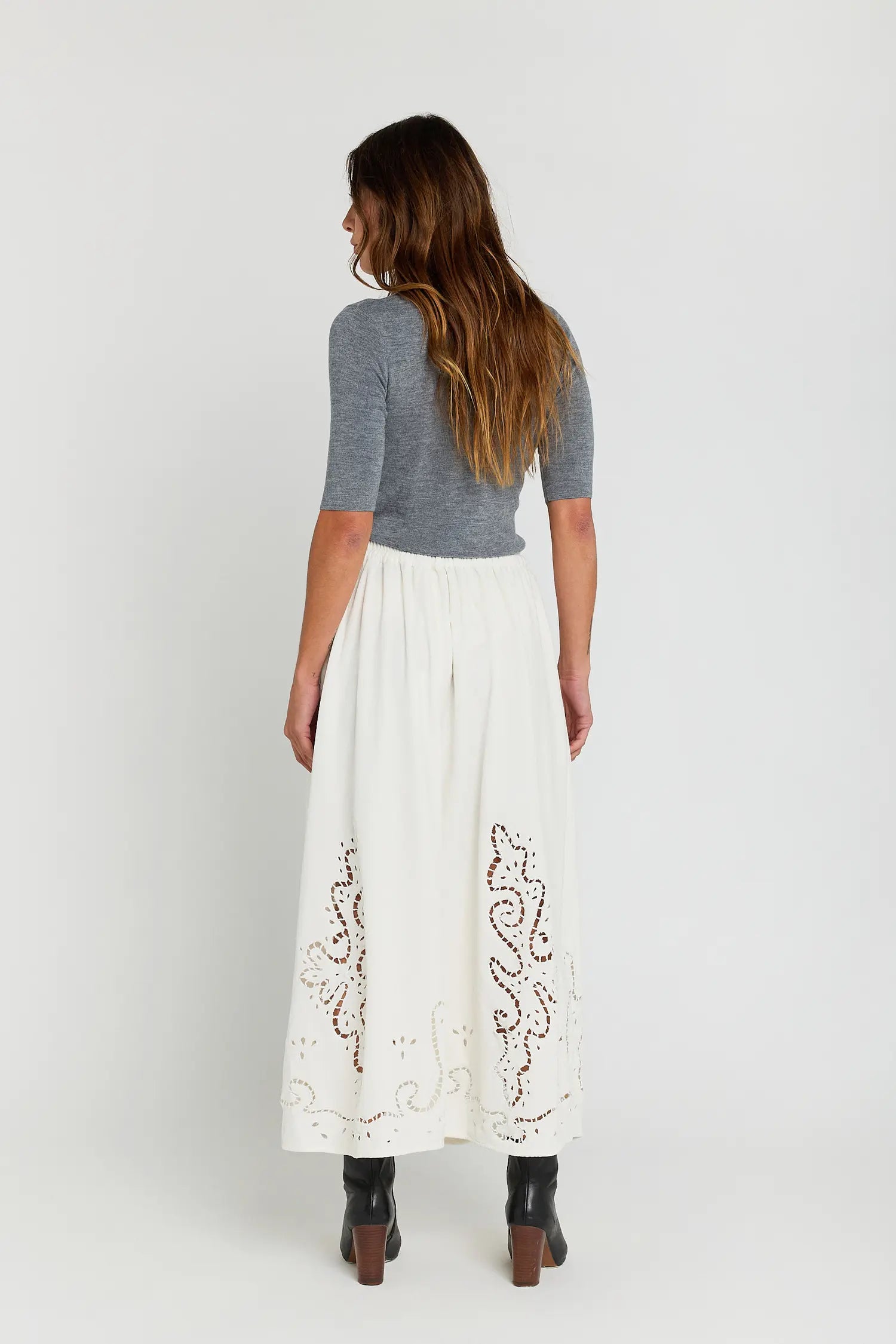 LOVE white openwork velvet skirt